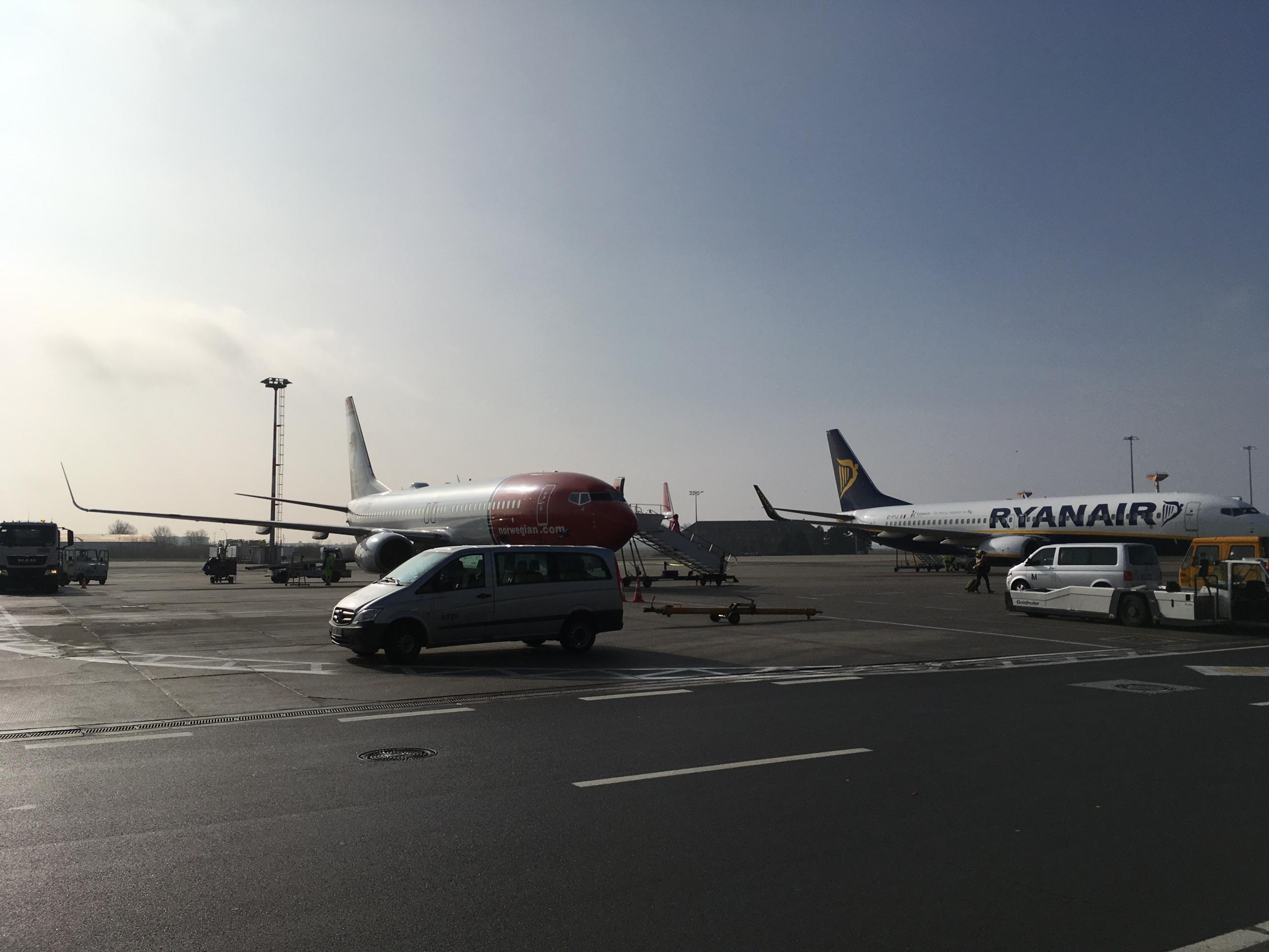 Catching up? A Norwegian Boeing 737 at Schonefeld airport in Berlin, alongside a similar plane belonging to its giant rival, Ryanair