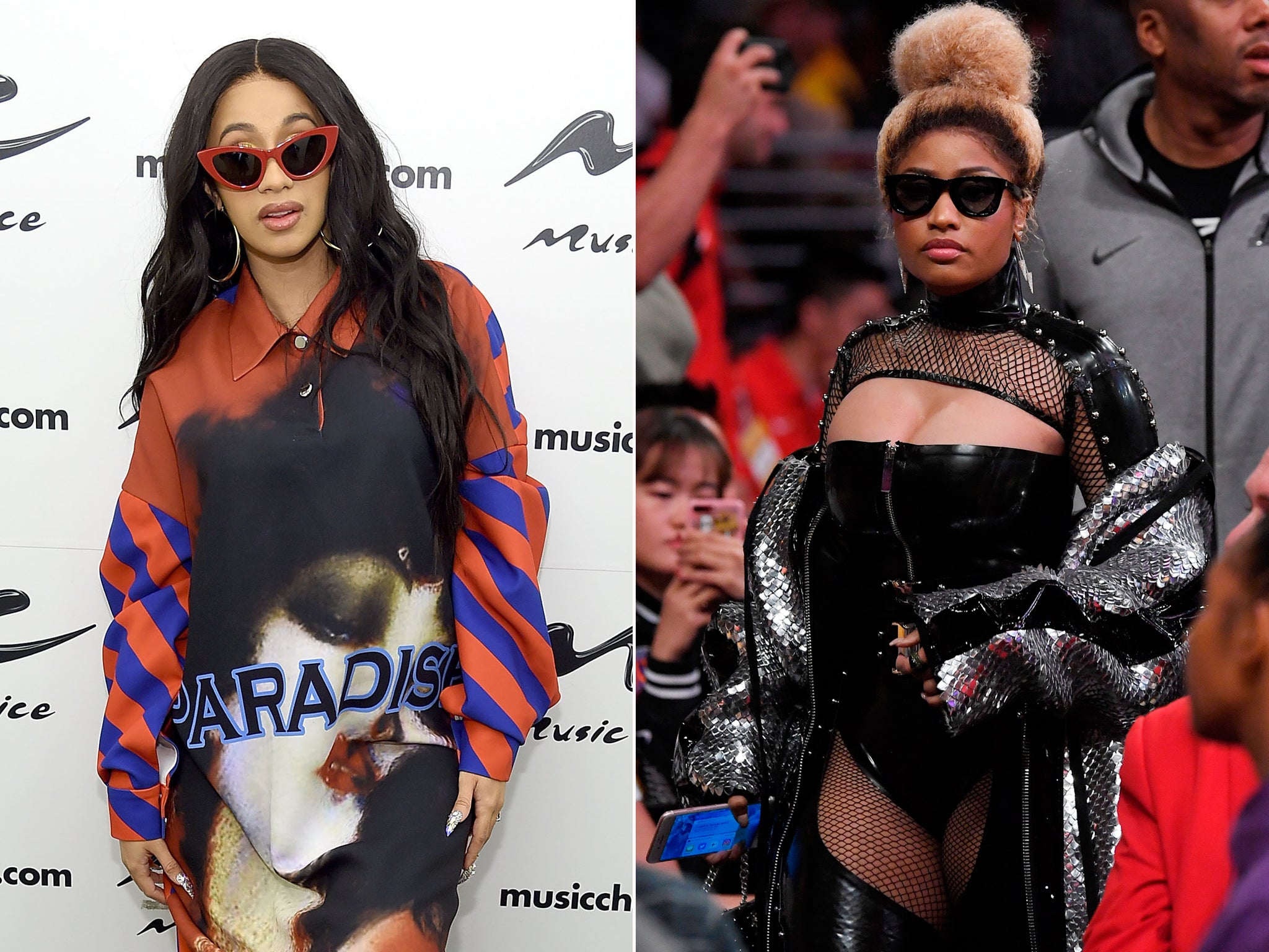 Nicki Minaj (right) says she was 'hurt' by Cardi B (left)