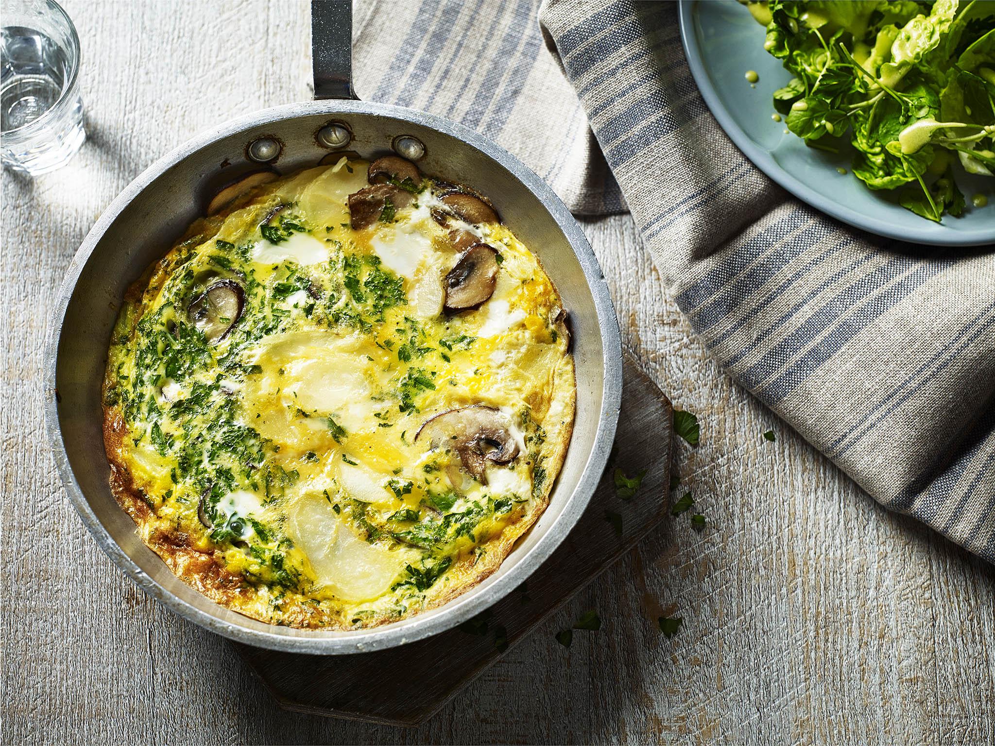 Potato and mushroom omelette recipe from lovepoatoes.co.uk