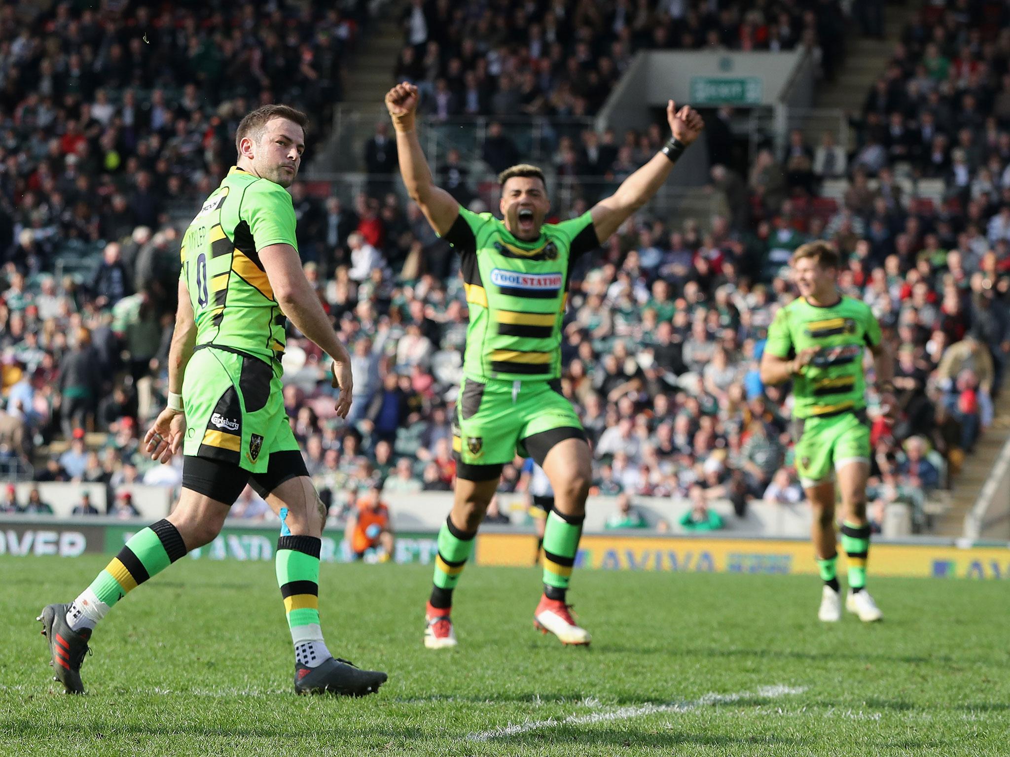 Stephen Myler clears the ball into touch to confirm Northampton's victory