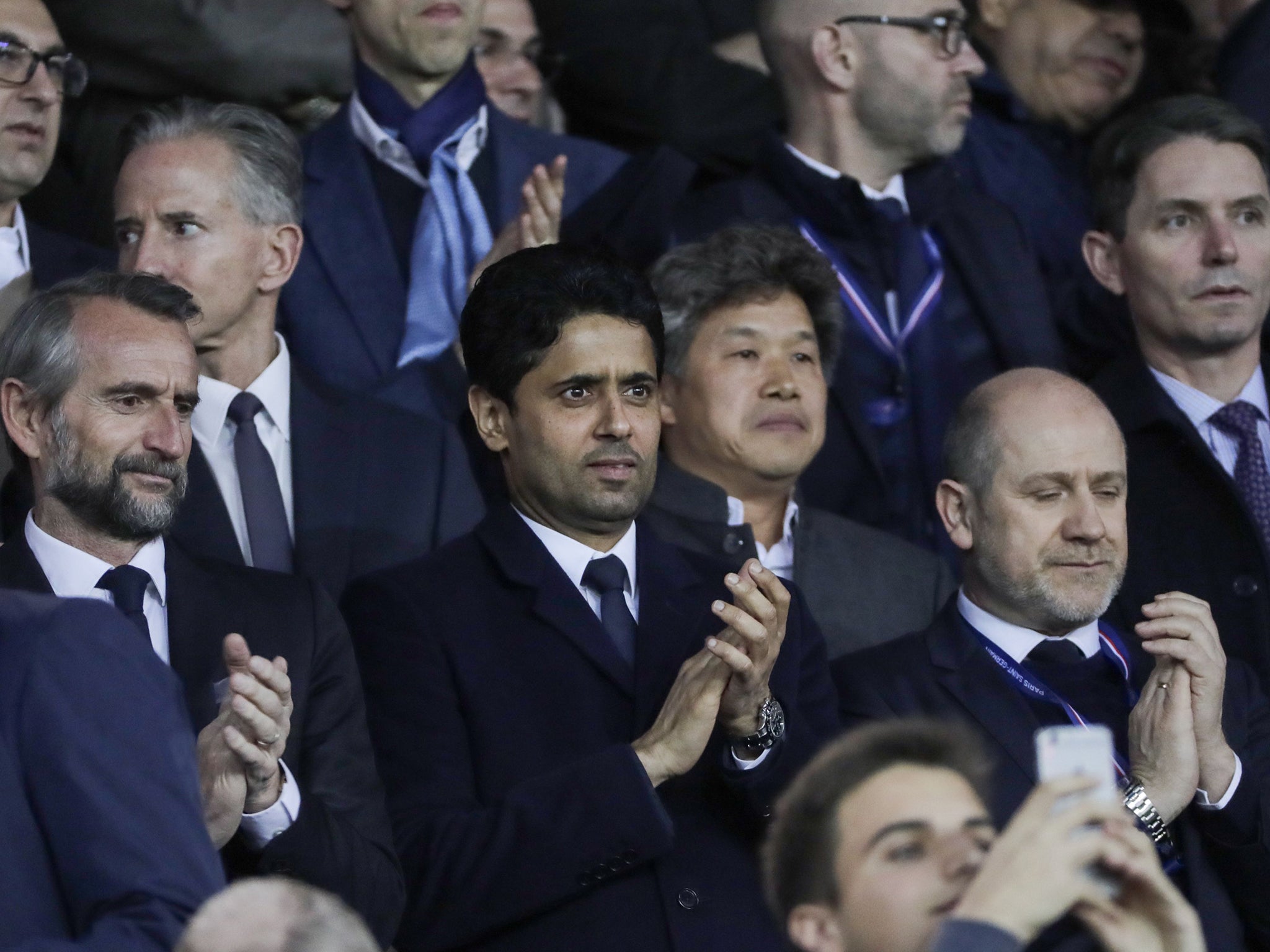 Nasser Al-Khelaifi applauds his PSG side after their 7-1 win over Monaco