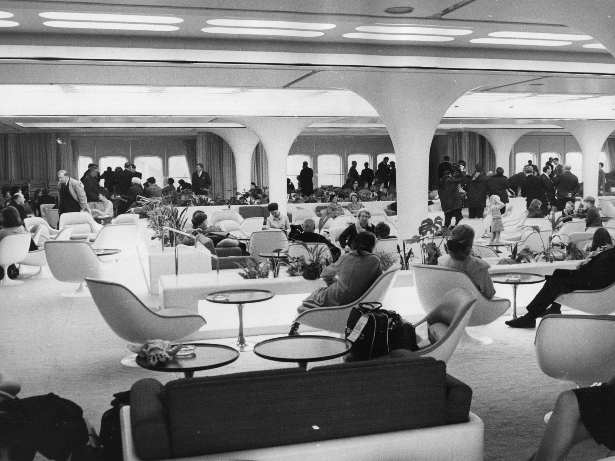 The interior of the 'Queen's Room' on the QE2 liner as it was almost 40 years ago