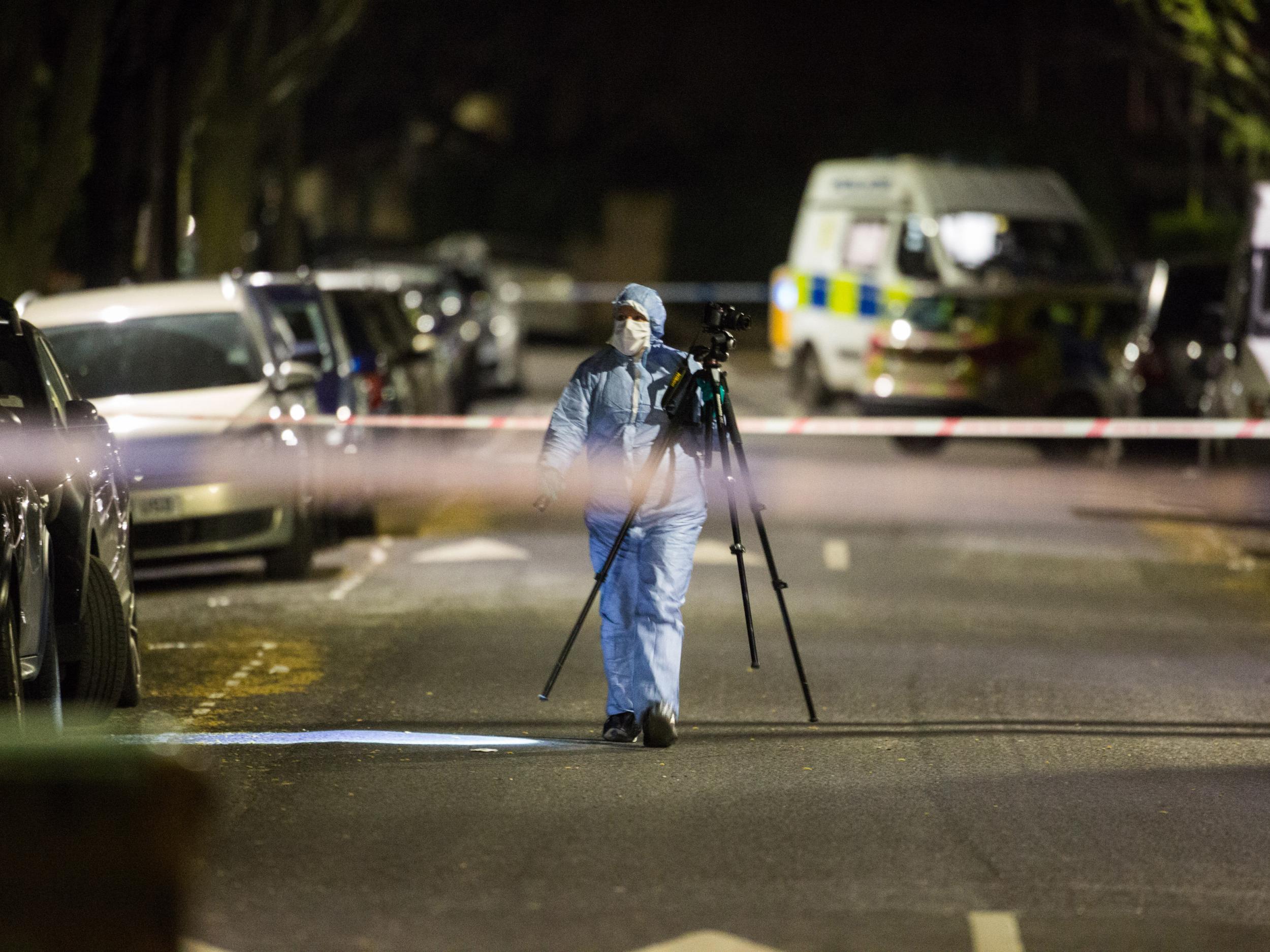 Police in Chestnut Avenue, Forest Gate, where an 18 year-old male was stabbed to death on Monday night