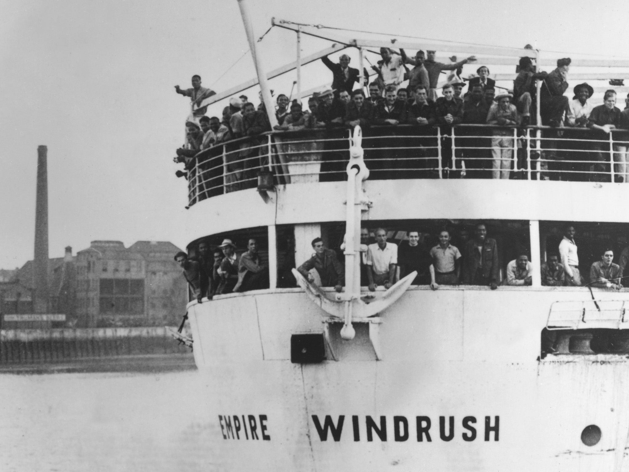 The Empire Windrush arriving at Tilbury Docks from Jamaica, with 482 Jamaicans on board