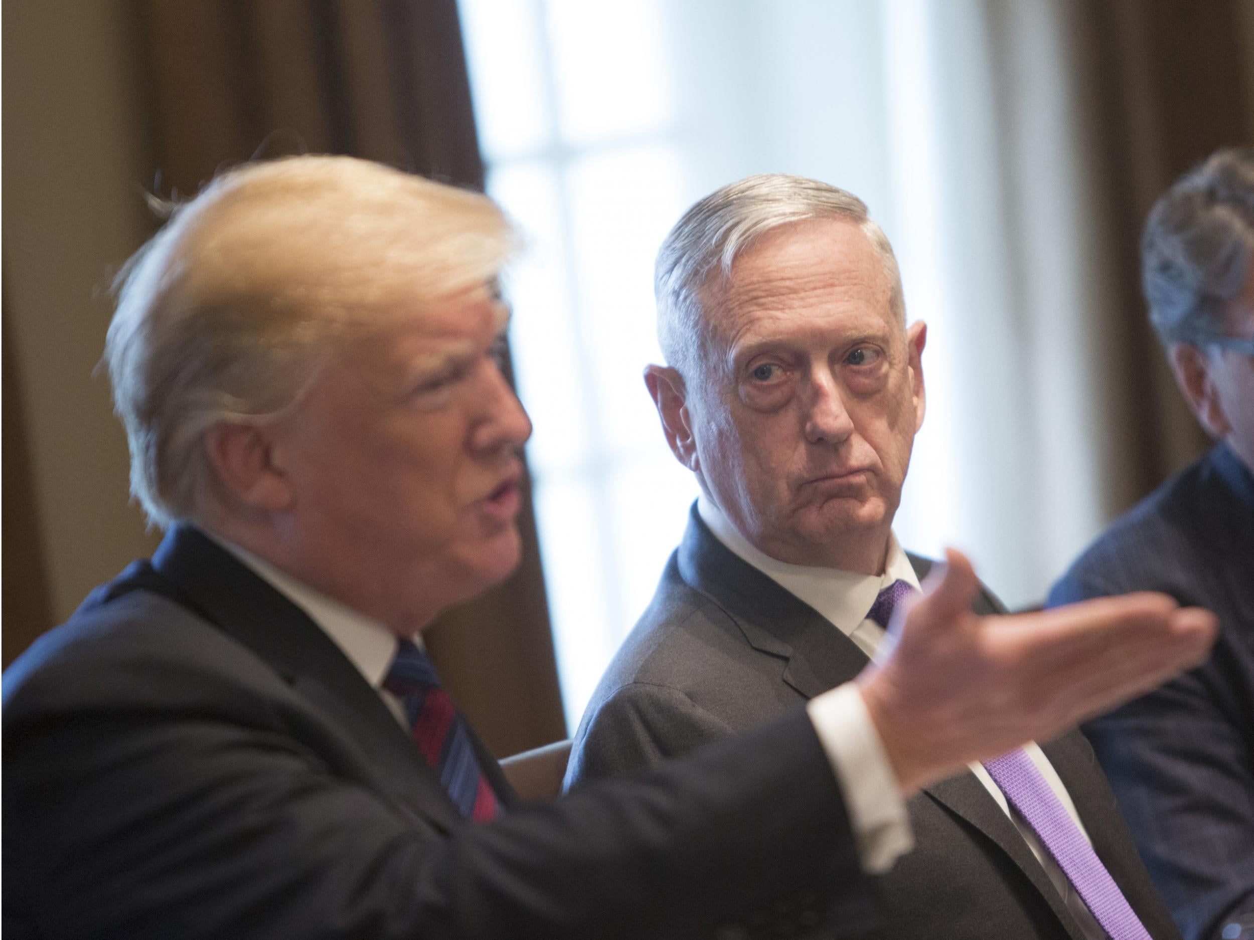 US defence secretary James Mattis listens to Donald Trump speak at the White house on 3 April