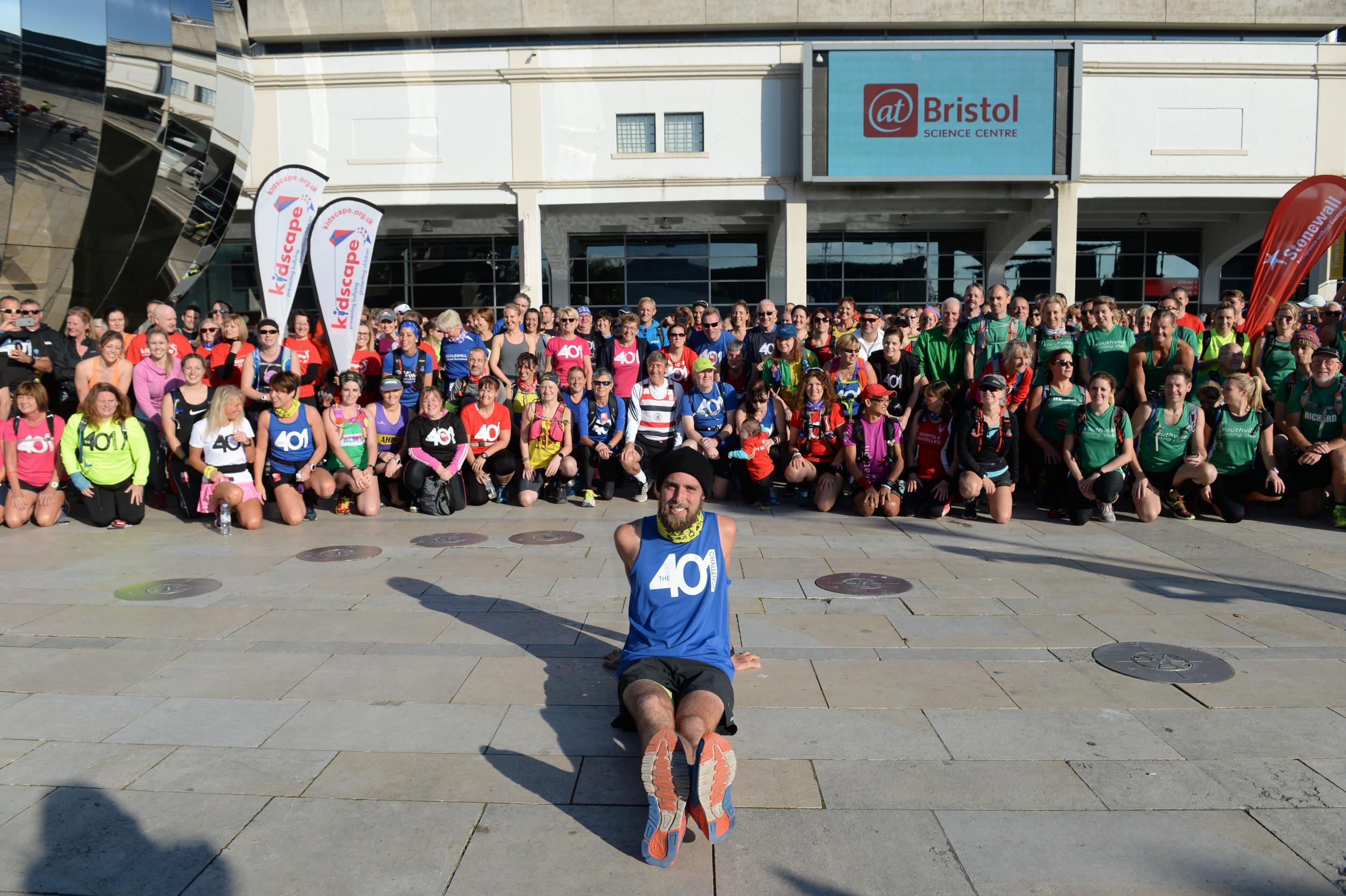 Ben Smith surrounded by a group of his supporters during his 401 marathon challenge