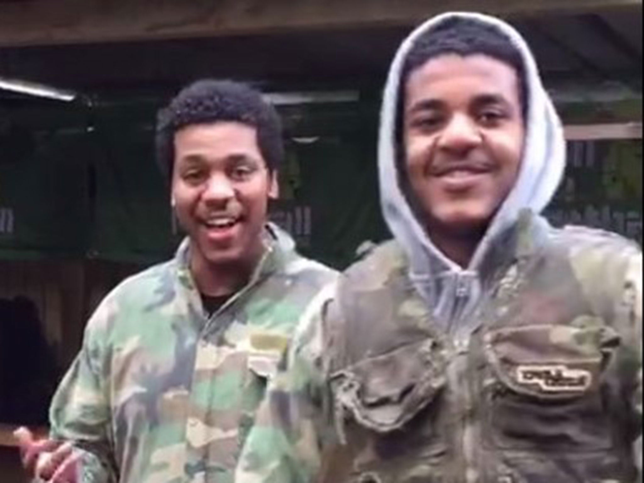 A still from a video showing the Alsyed brothers at the paintball camp where they practiced to fight alongside Isis