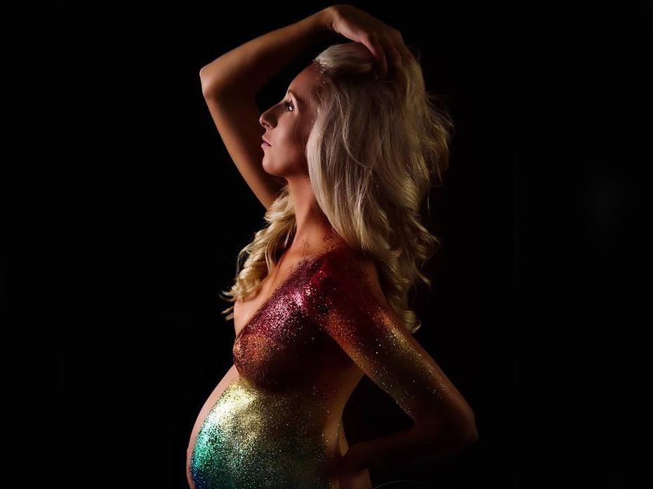Samantha Gadd covered half her body in multi-coloured glitter for the photoshoot