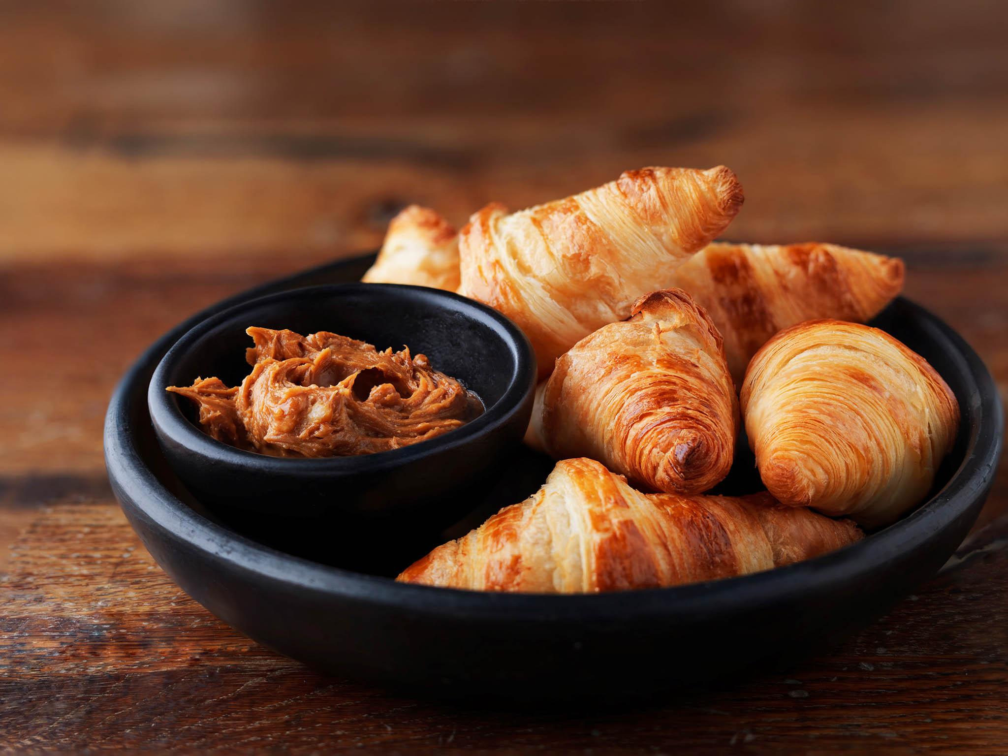 Start with miniature flaky croissants served with peanut butter dulce de leche