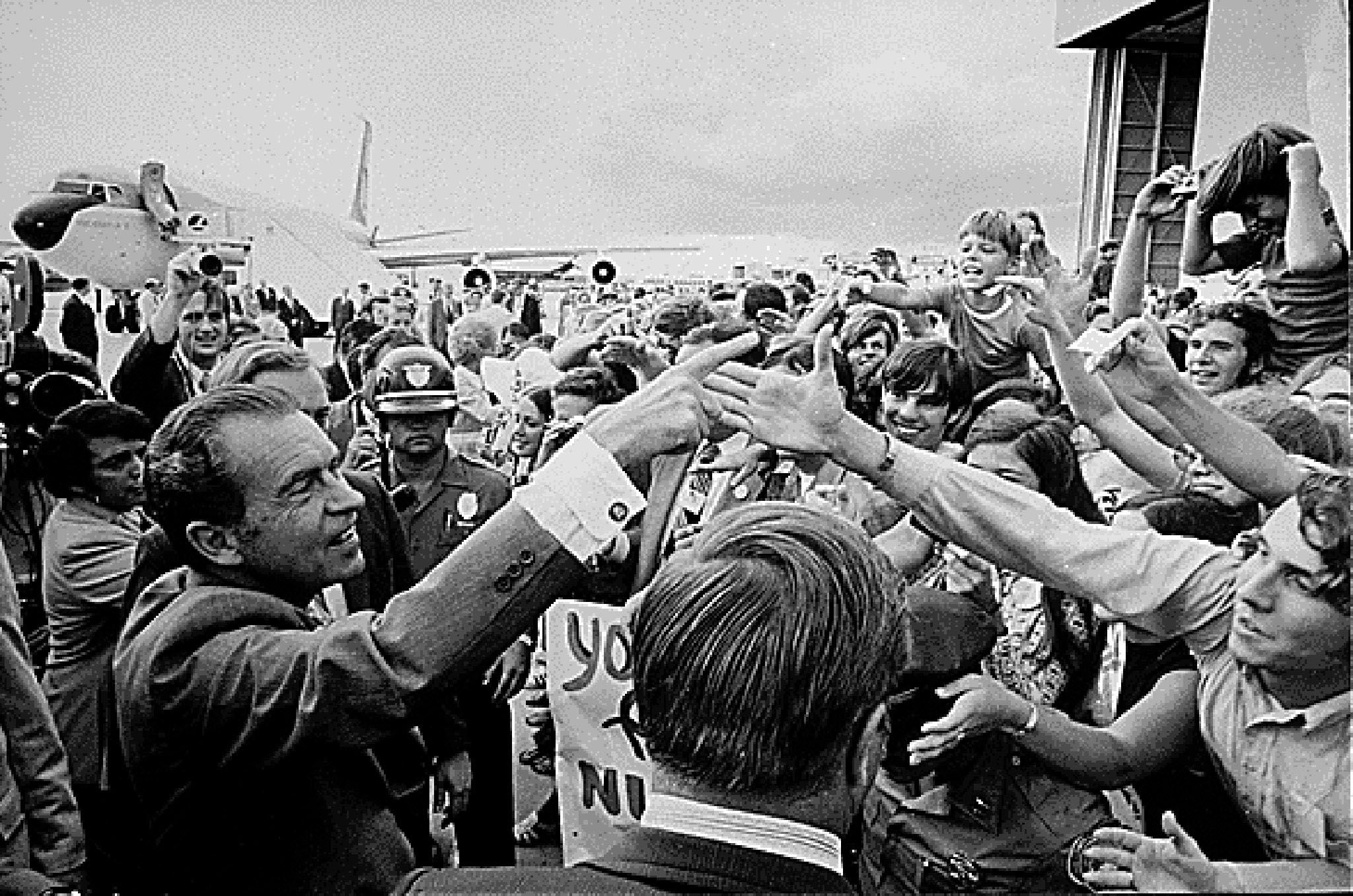 President Nixon greeting supporters on his way to the Republican National Convention in 1972. He resigned two years later