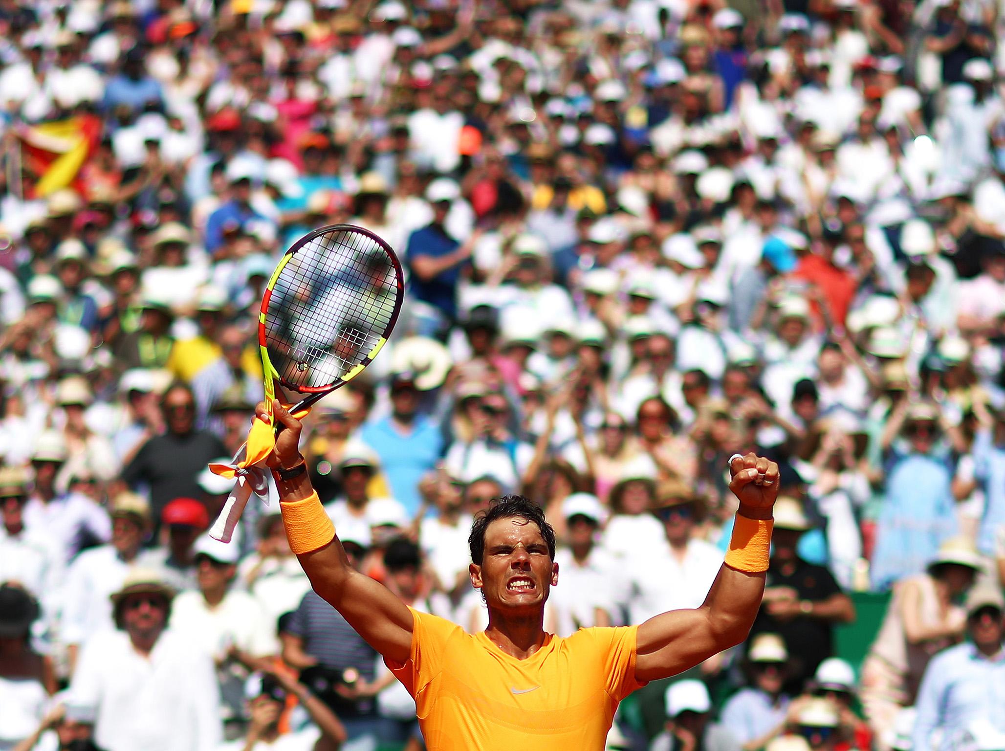 Rafael Nadal celebrates his straight-sets win over Grigor Dimitrov