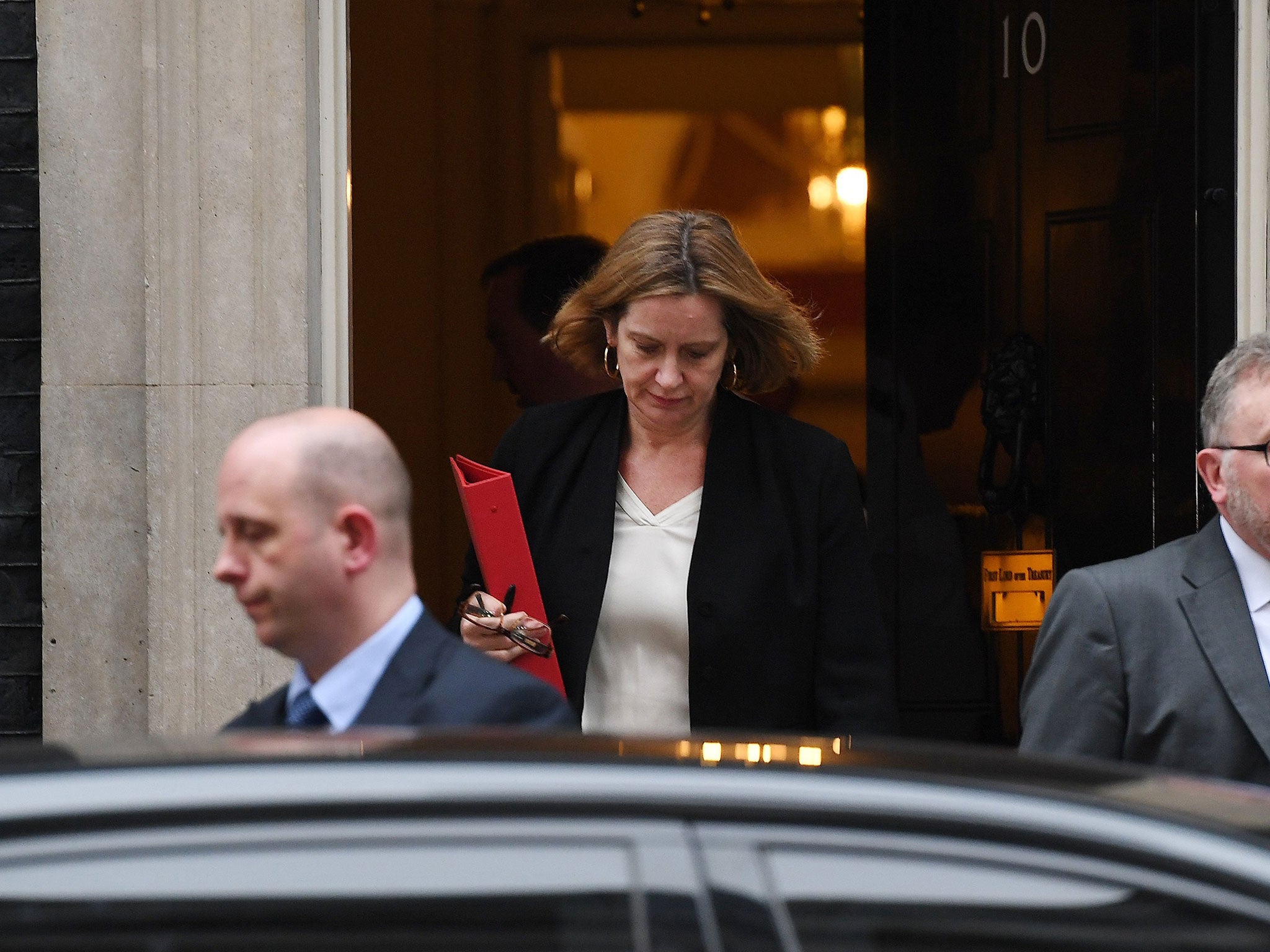 Amber Rudd departs 10 Downing Street on 12 April 2018