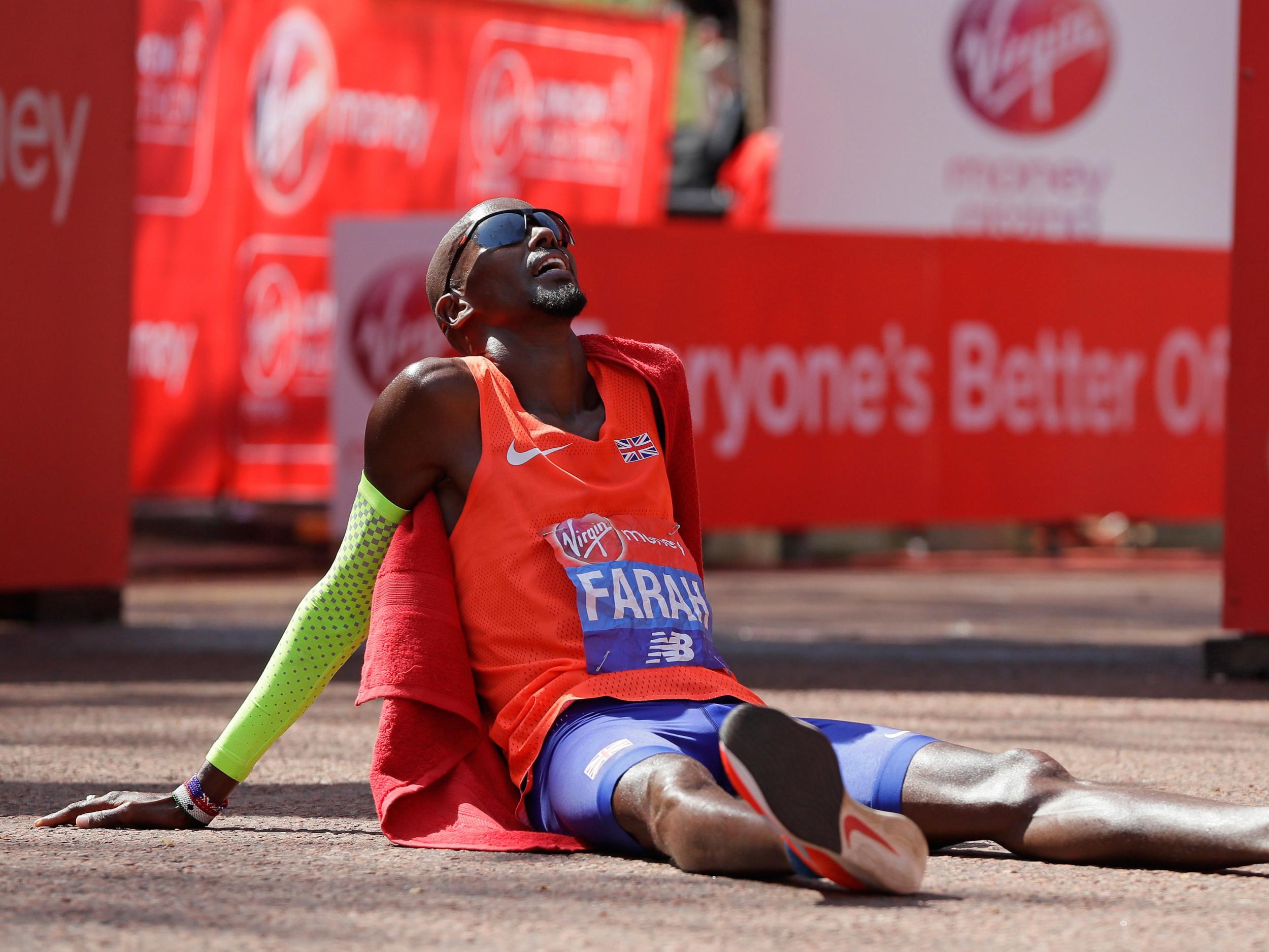 Farah collapses with exhaustion after his record run