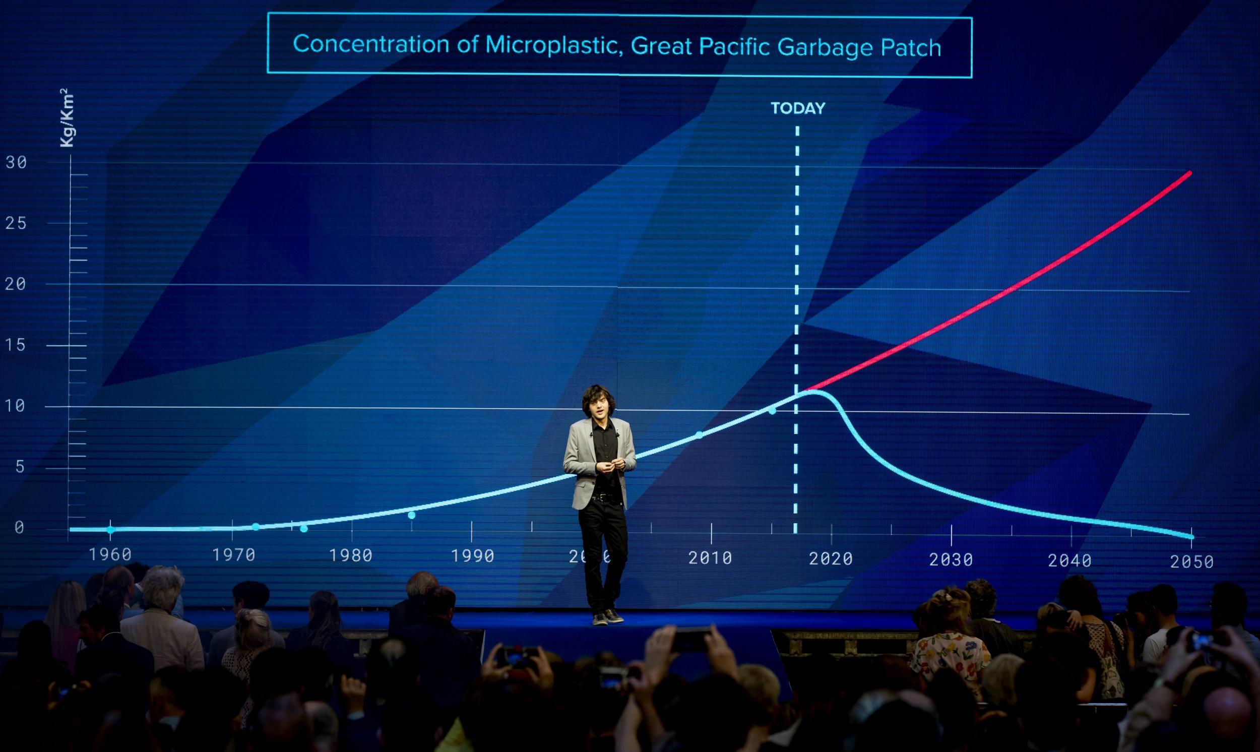 Boyan Slat gives a presentation about the progress of The Ocean Cleanup