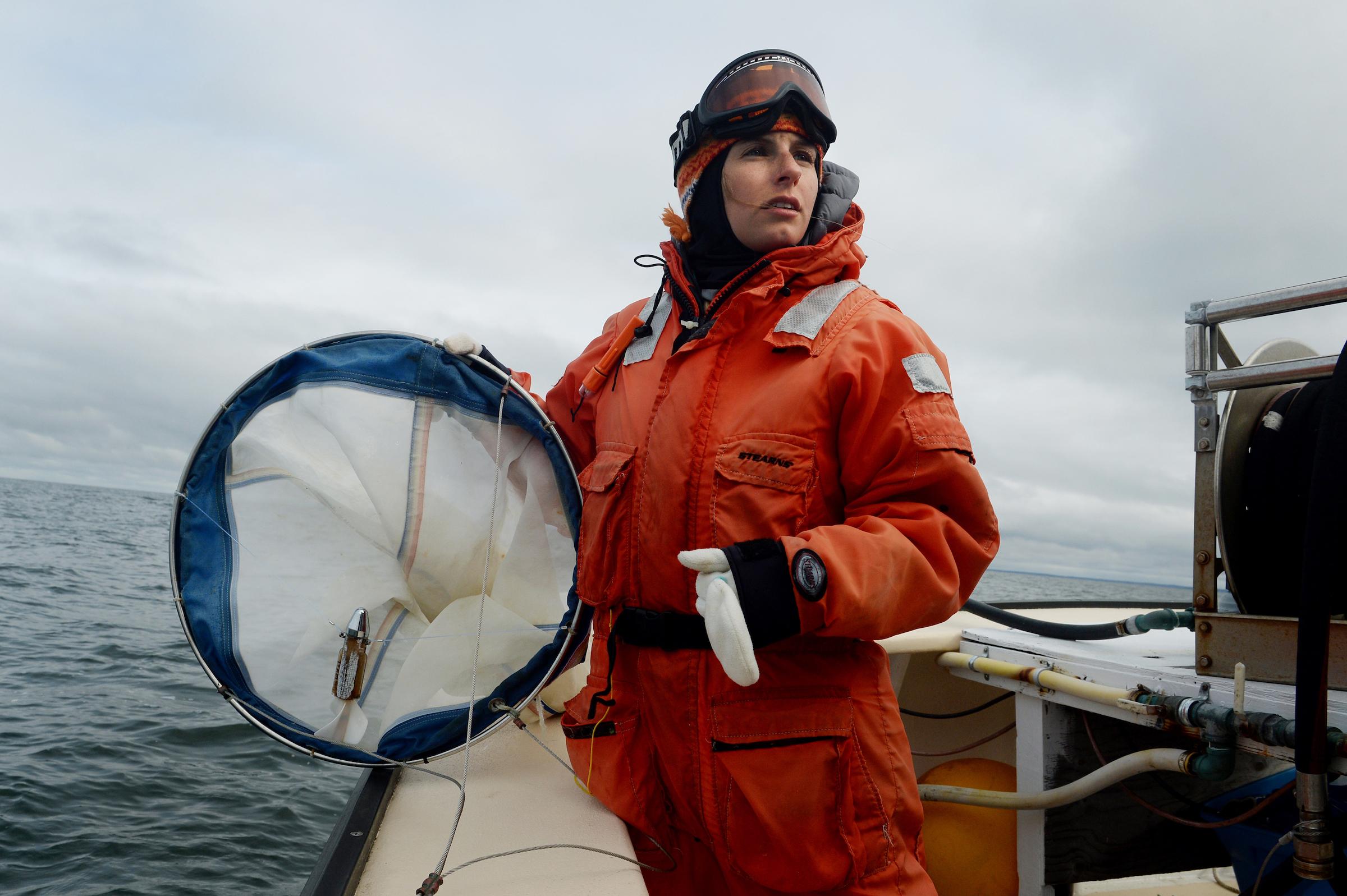 Goodwin waits for the go-ahead to drop a vertical tow that collects plankton (Jamie Cotten/Washington Post)