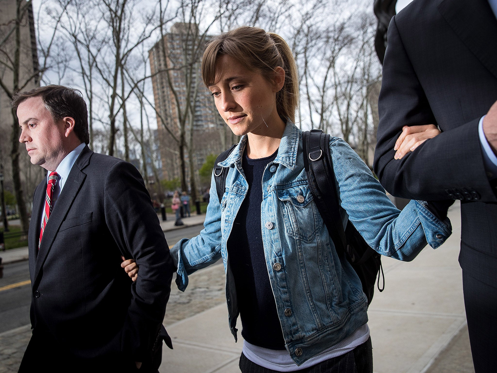 NXIVM (which calls itself a ‘multi-level marketing organisation’) member Allison Mack leaving US District Court after her bail hearing in Brooklyn (Getty)