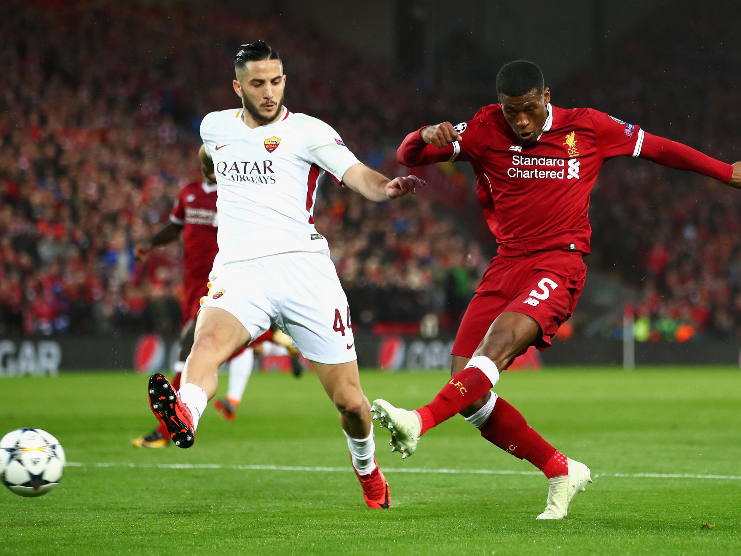 Georginio Wijnaldum replaced the injured Alex Oxlade-Chamberlain against Roma