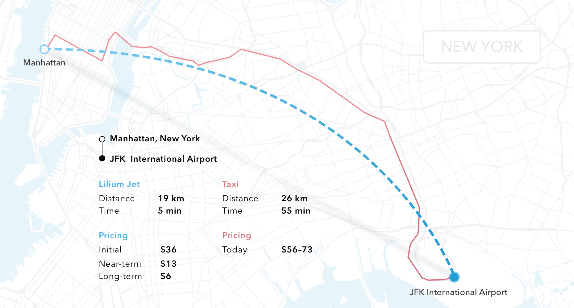 A proposed route for a Lilium air taxi.