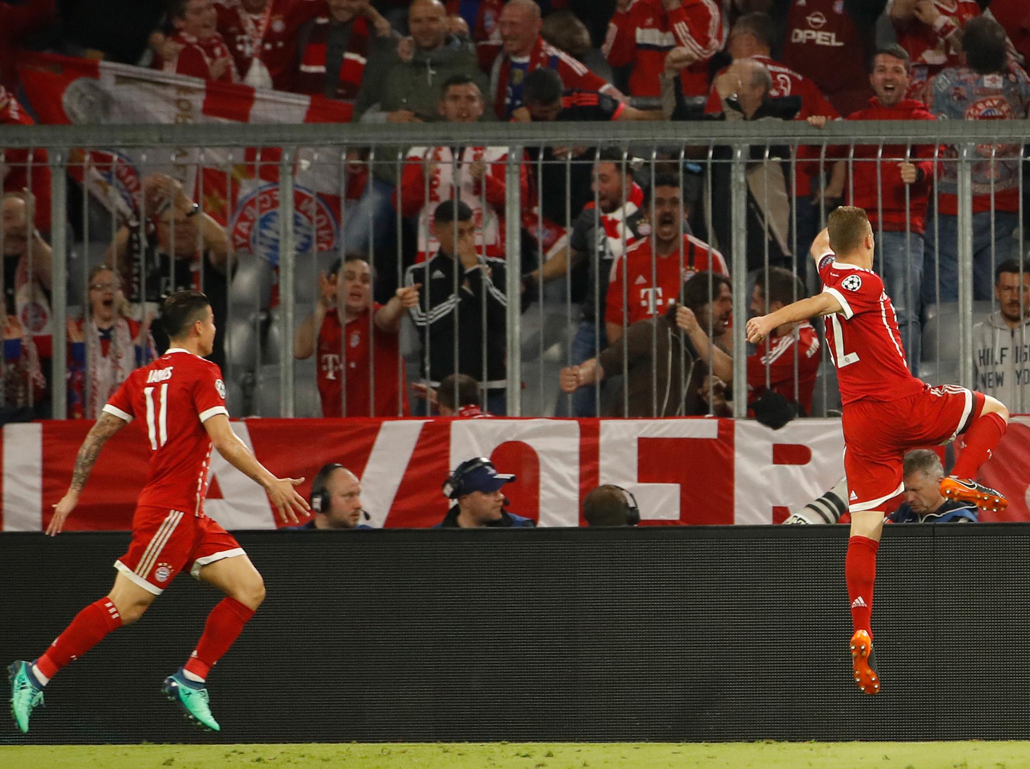 Joshua Kimmich celebrates scoring Bayern’s opener