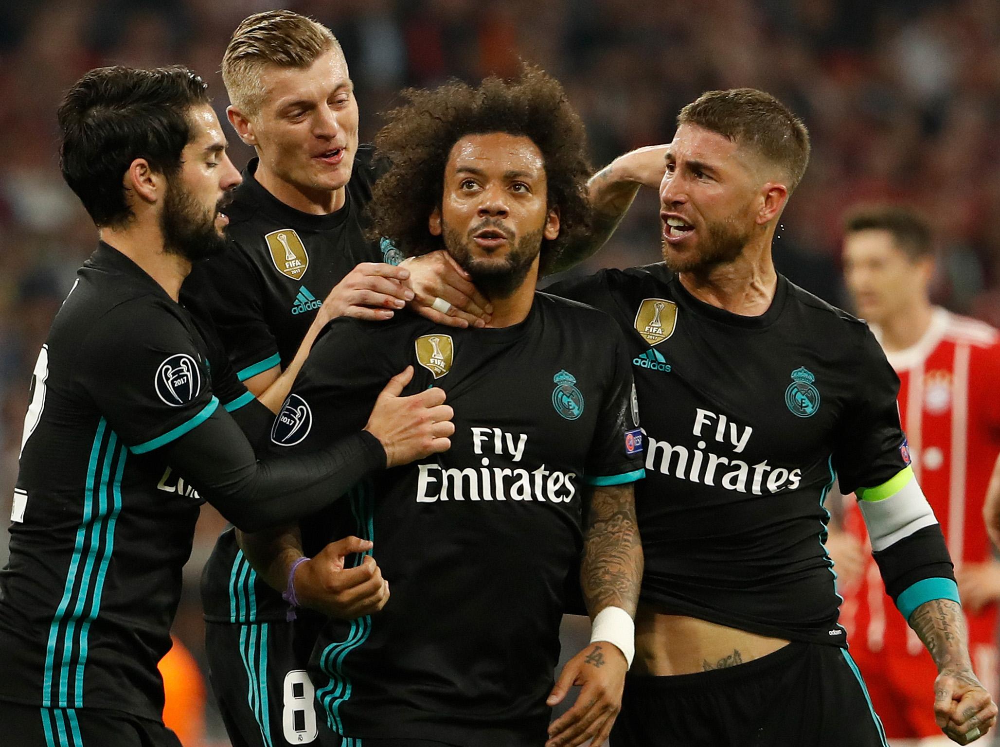 Marcelo celebrates his strike with team-mates