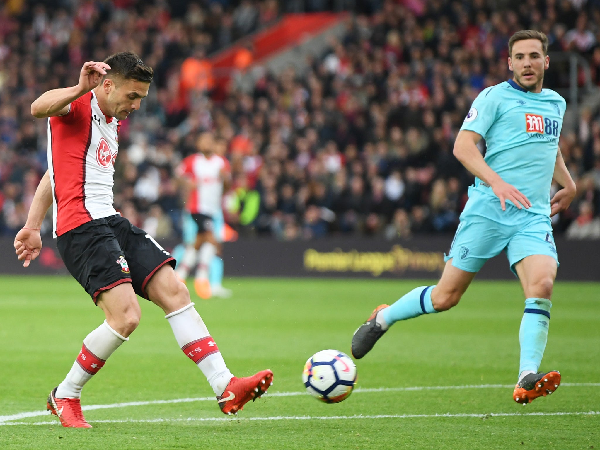 Tadic toe-pokes home his second goal against Bournemouth