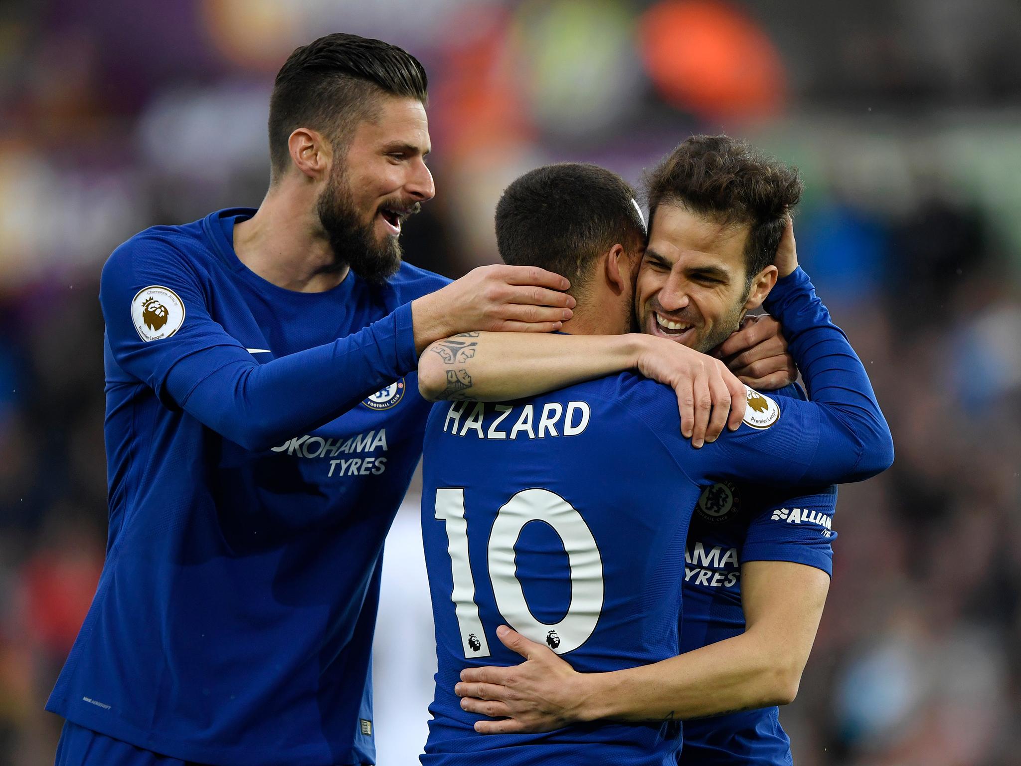 Cesc Fabregas celebrates opening the scoring for Chelsea against Swansea