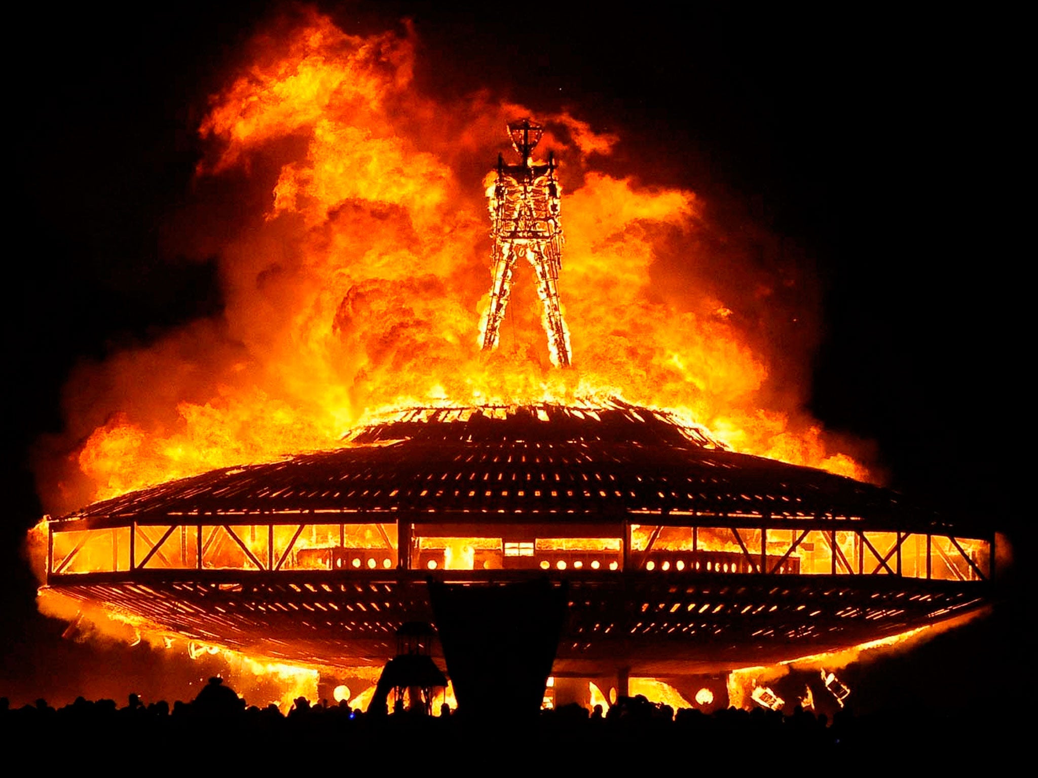 In this 31 August 2013 photo, the 'Man' burns on the Black Rock Desert