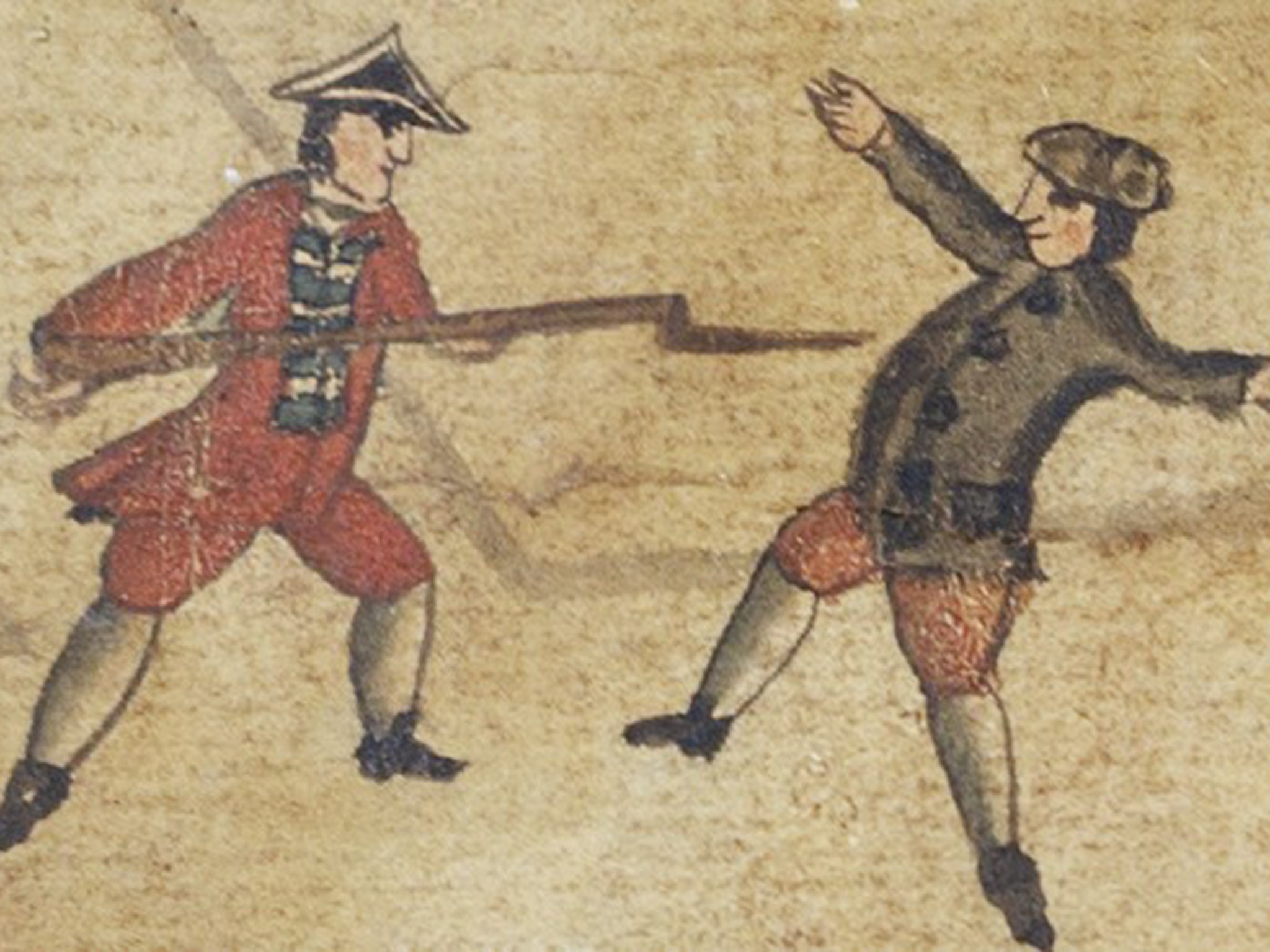 A prisoner of war about to be bayoneted by a guard at Sissinghurst (National Trust/John Hammond)