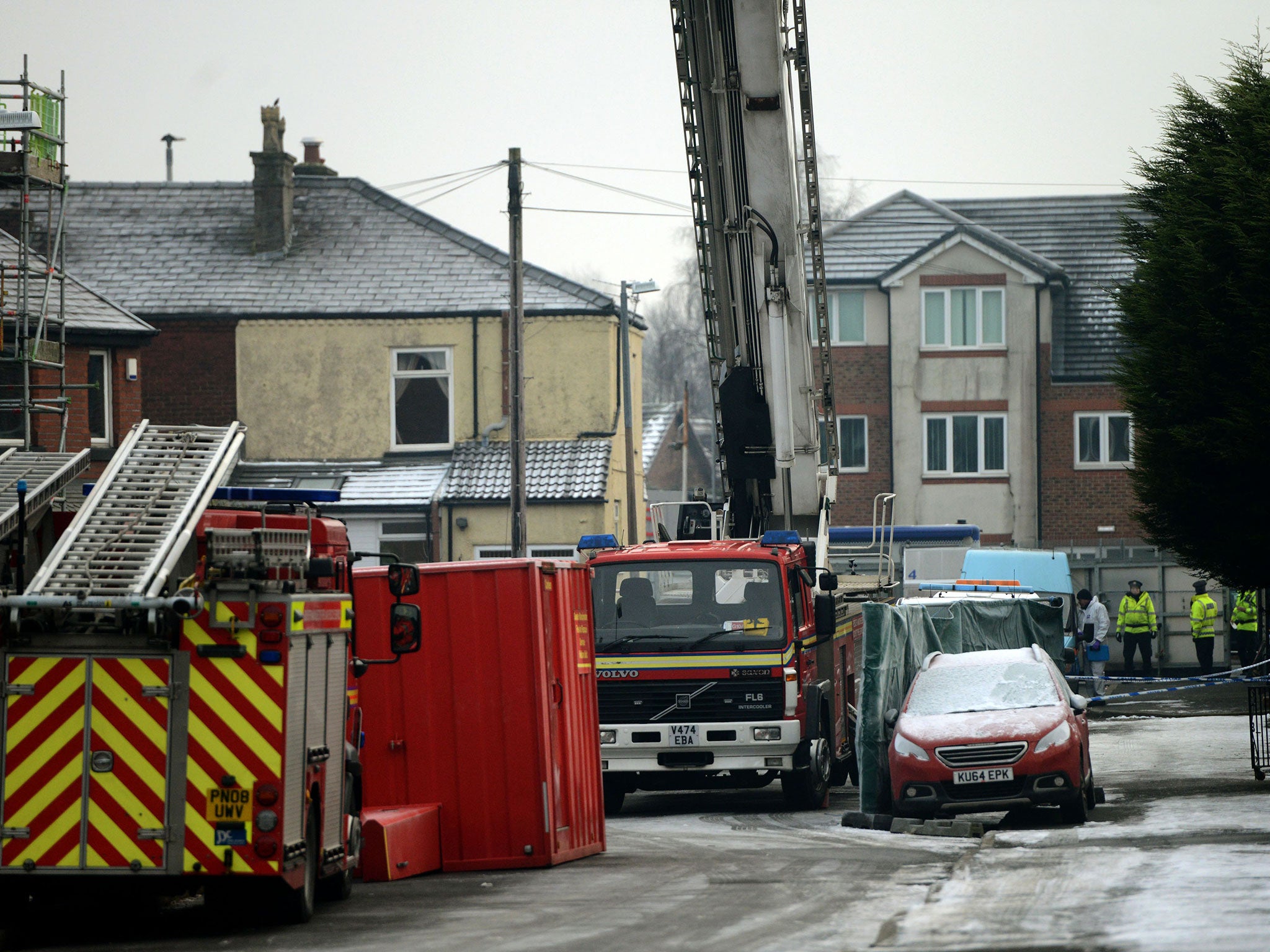 The scene of the Pearson’s home in Walkden, Salford, following the fire