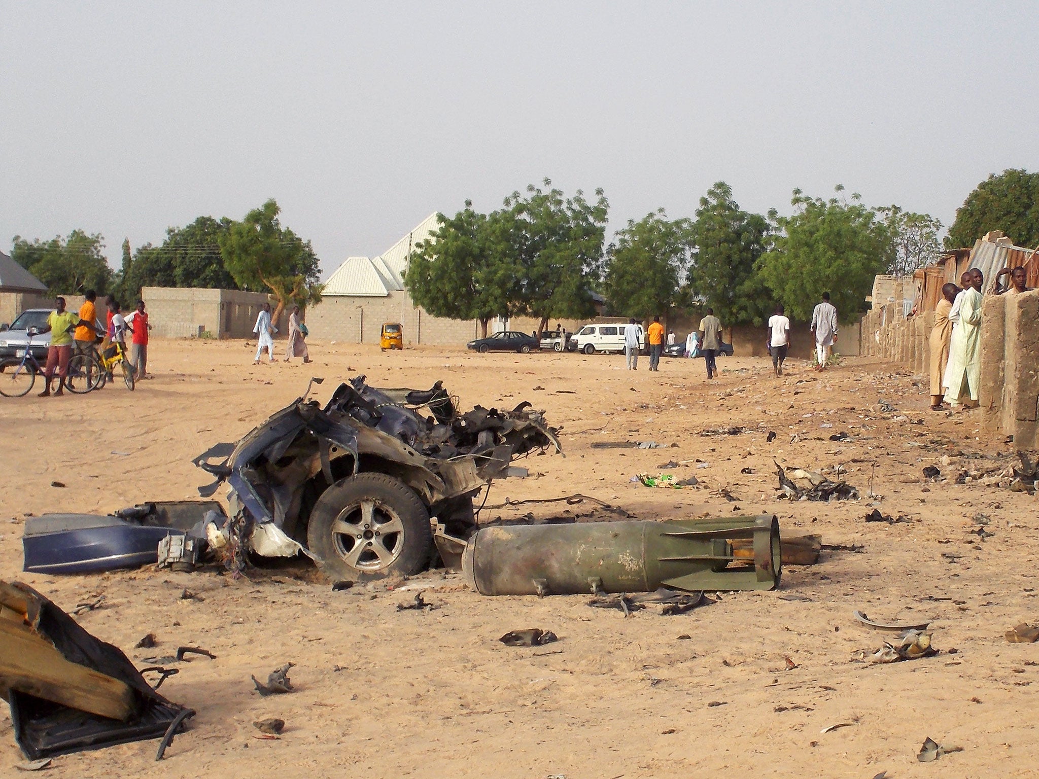 Damage at the site of an earlier attack by Boko Haram militants in the northeast city of Maiduguri, Nigeria, on 27 April