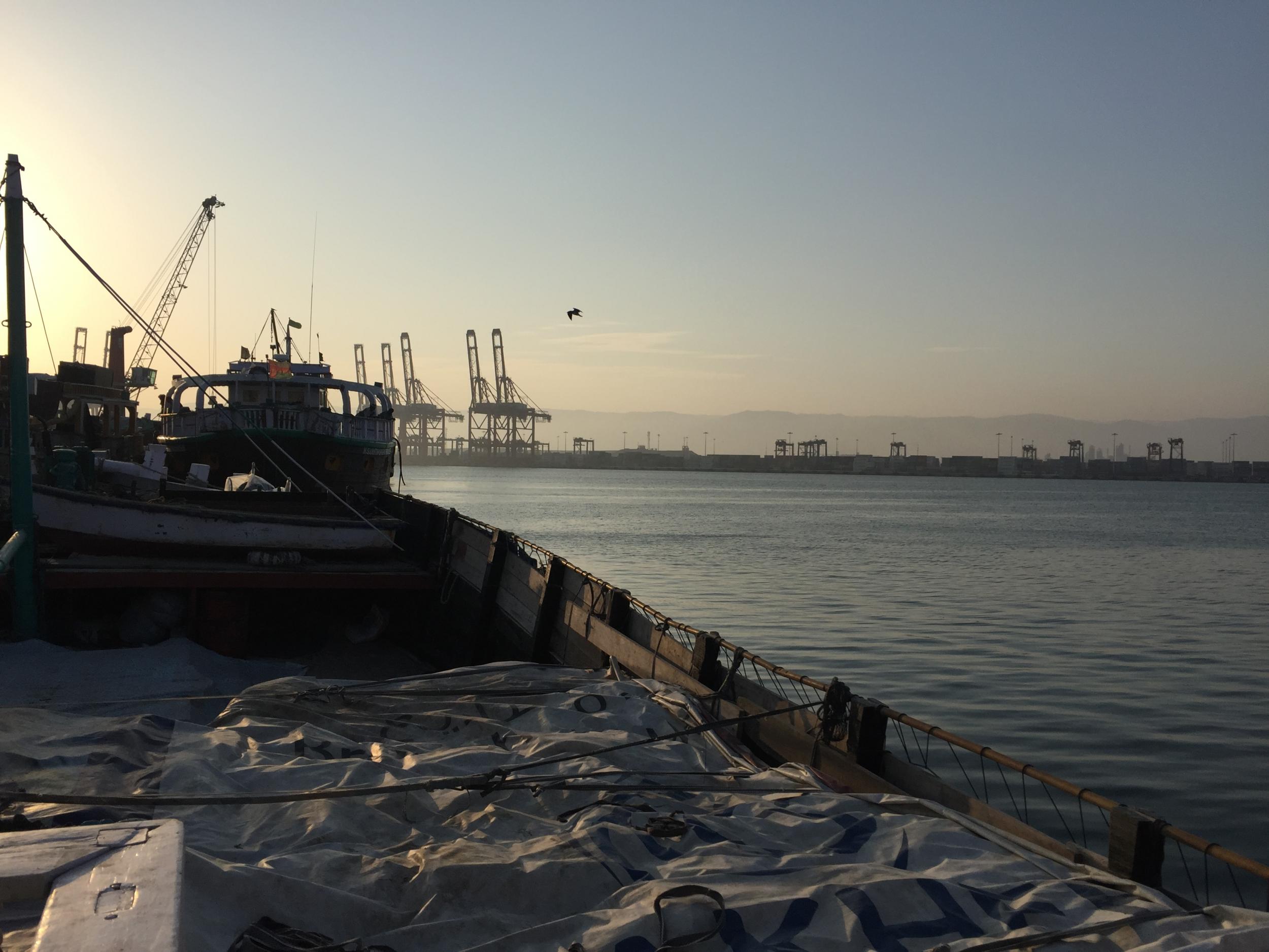 A cargo boat carrying 500 tonnes of cement departs Salalah in southern Oman for Socotra