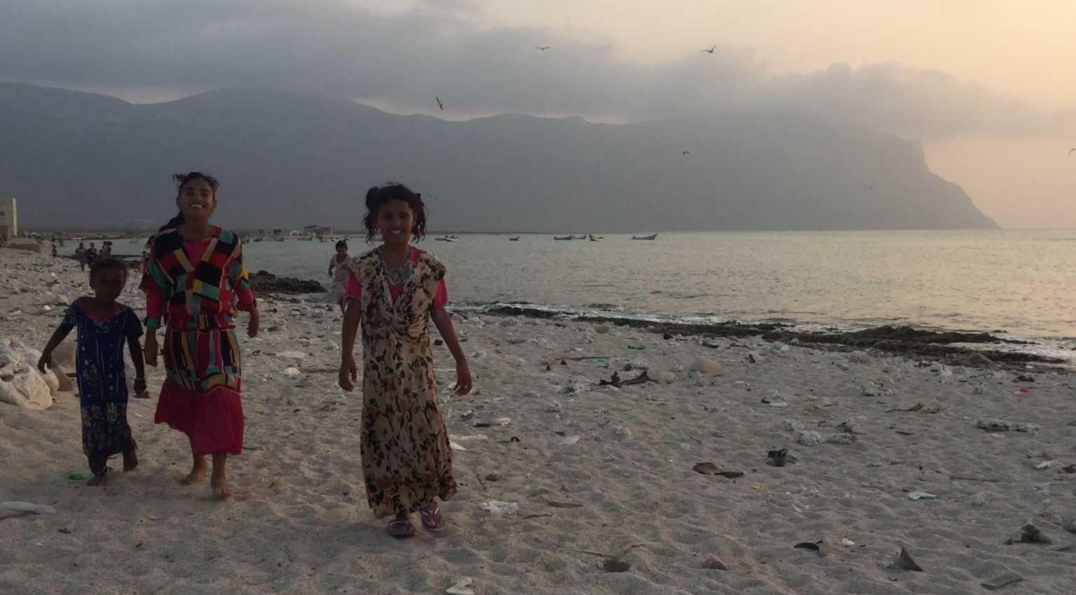 Children play on the beach of Qalansiyah, Socotra’s second largest town