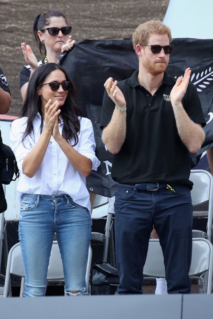 Markle wore a white shirt designed by Misha Nonoo during her first public appearance with Prince Harry at the Invictus Games in Toronto last year