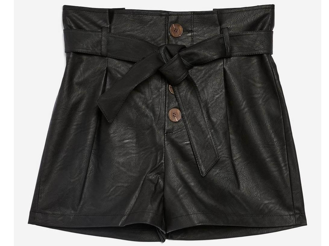 Leather look paper bag shorts, £32, Topshop