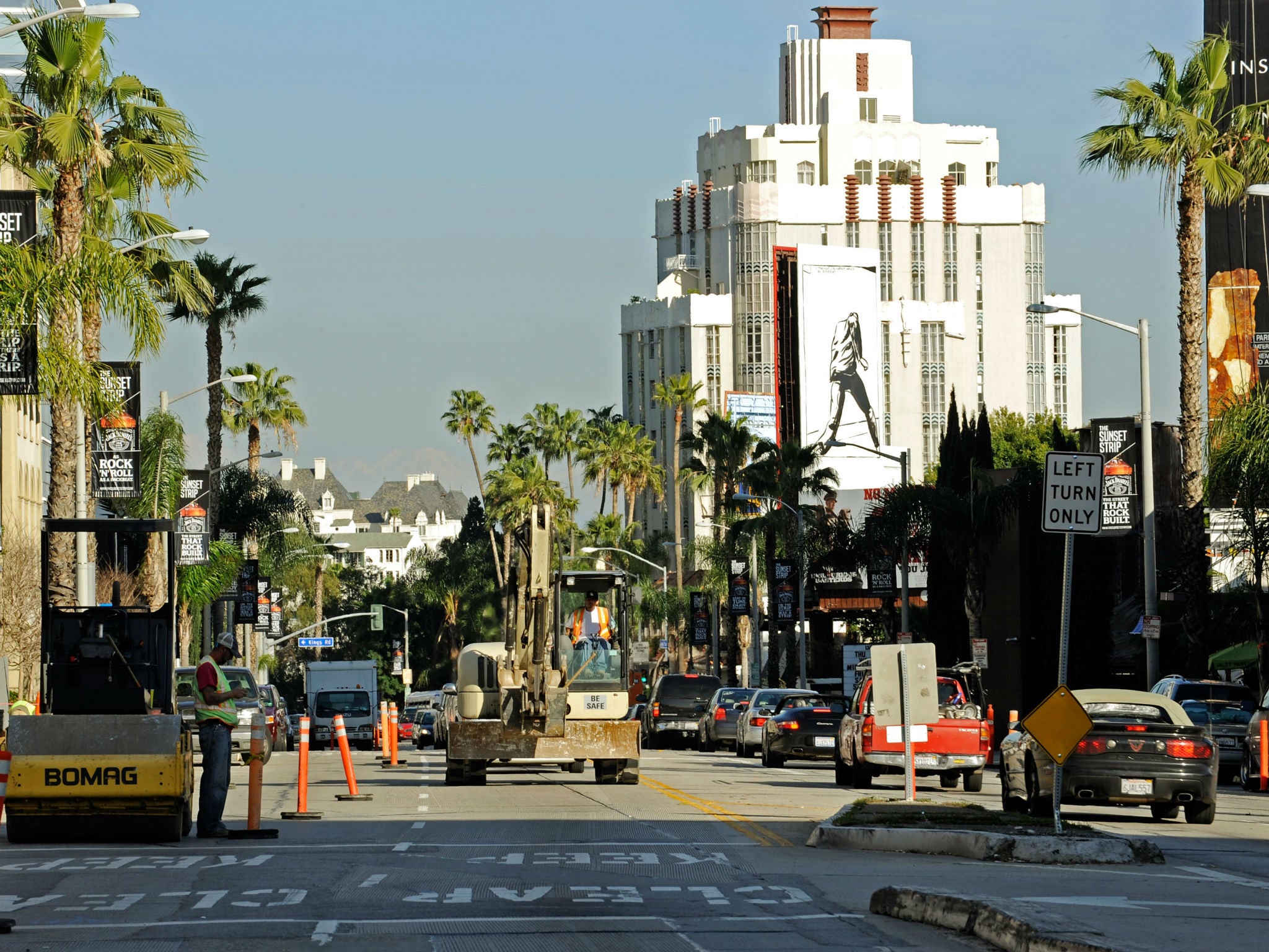 Traffic on the section of Sunset Boulevard known as 'The Sunset Strip,' in West Hollywood, California