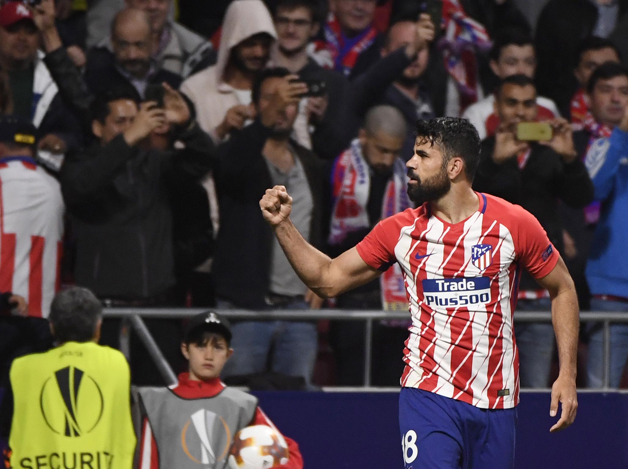 Diego Costa celebrates scoring his first-half goal