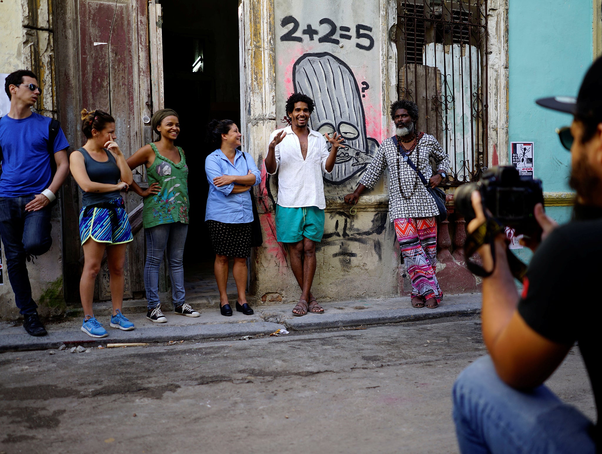 Luis Manuel Otero Alcantara, organiser of the "00Biennial", speaks during its opening in Havana