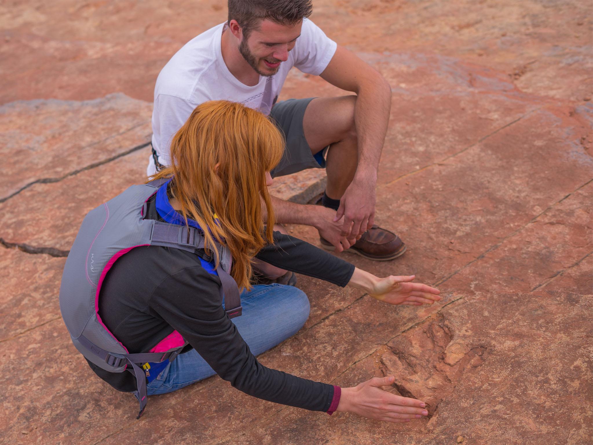 A dinosaur track at Red Fleet State Park, where vandalism is an increasing problem.