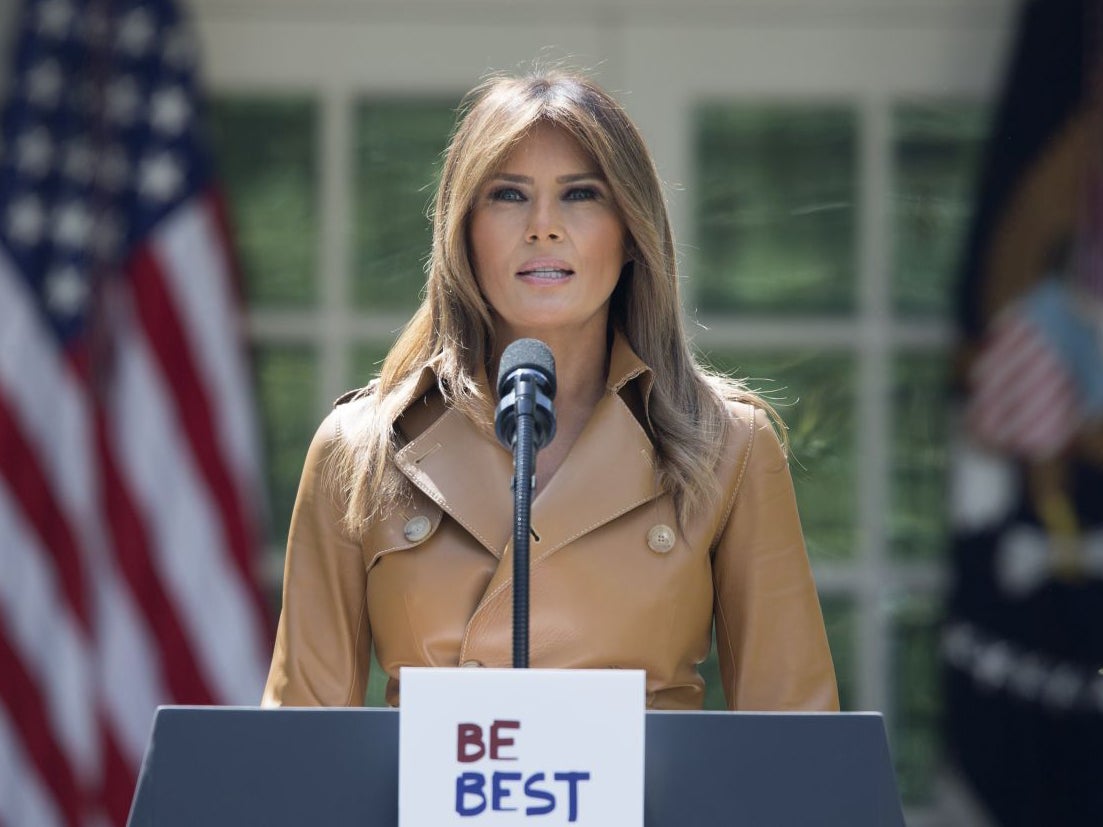 US first lady Melania Trump announces her 'Be Best' initiative in the Rose Garden of the White House on 7 May