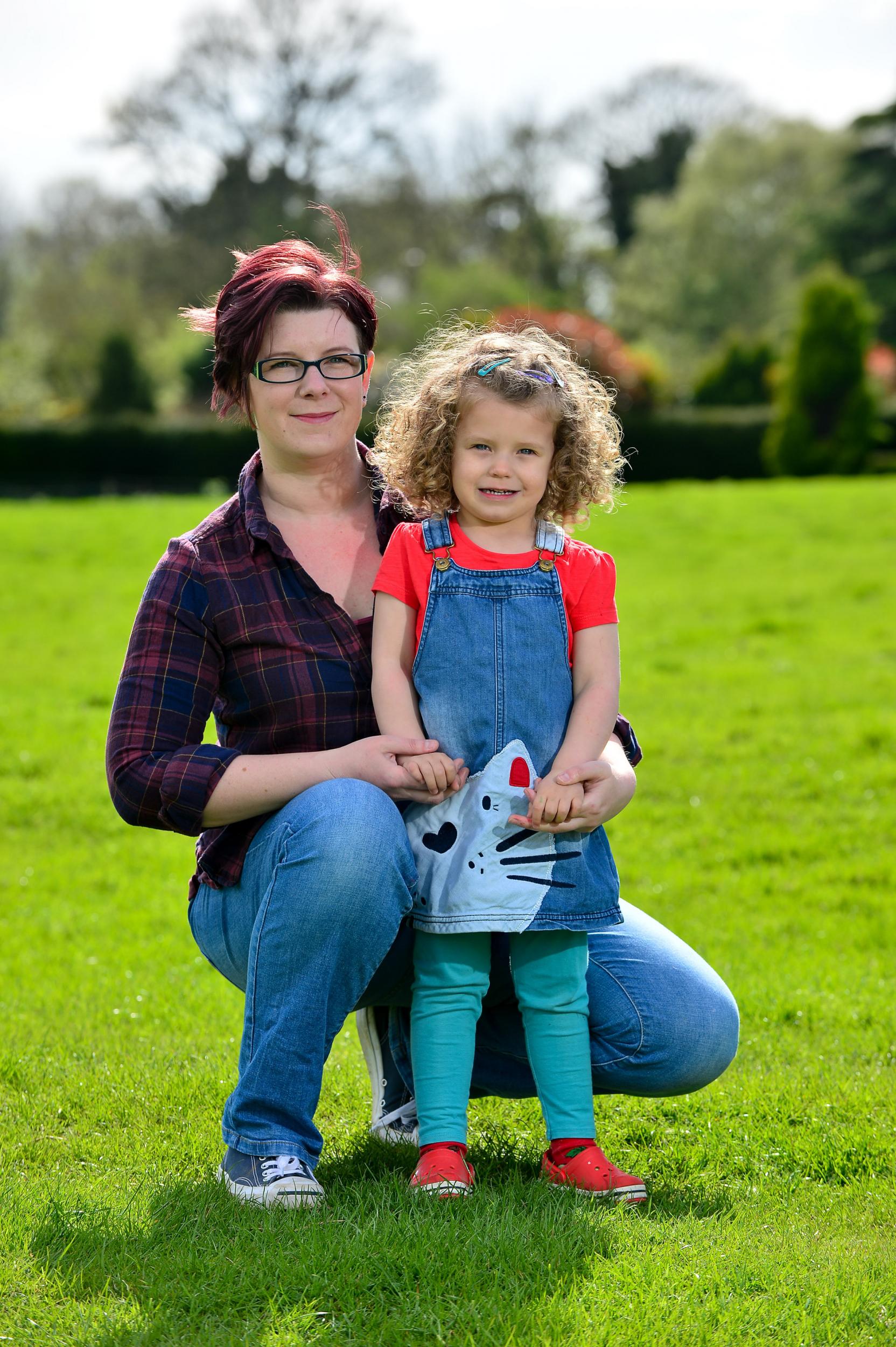 Mason pictured with Sarah, 35, a seamstress from Lutterworth, Leicestershire