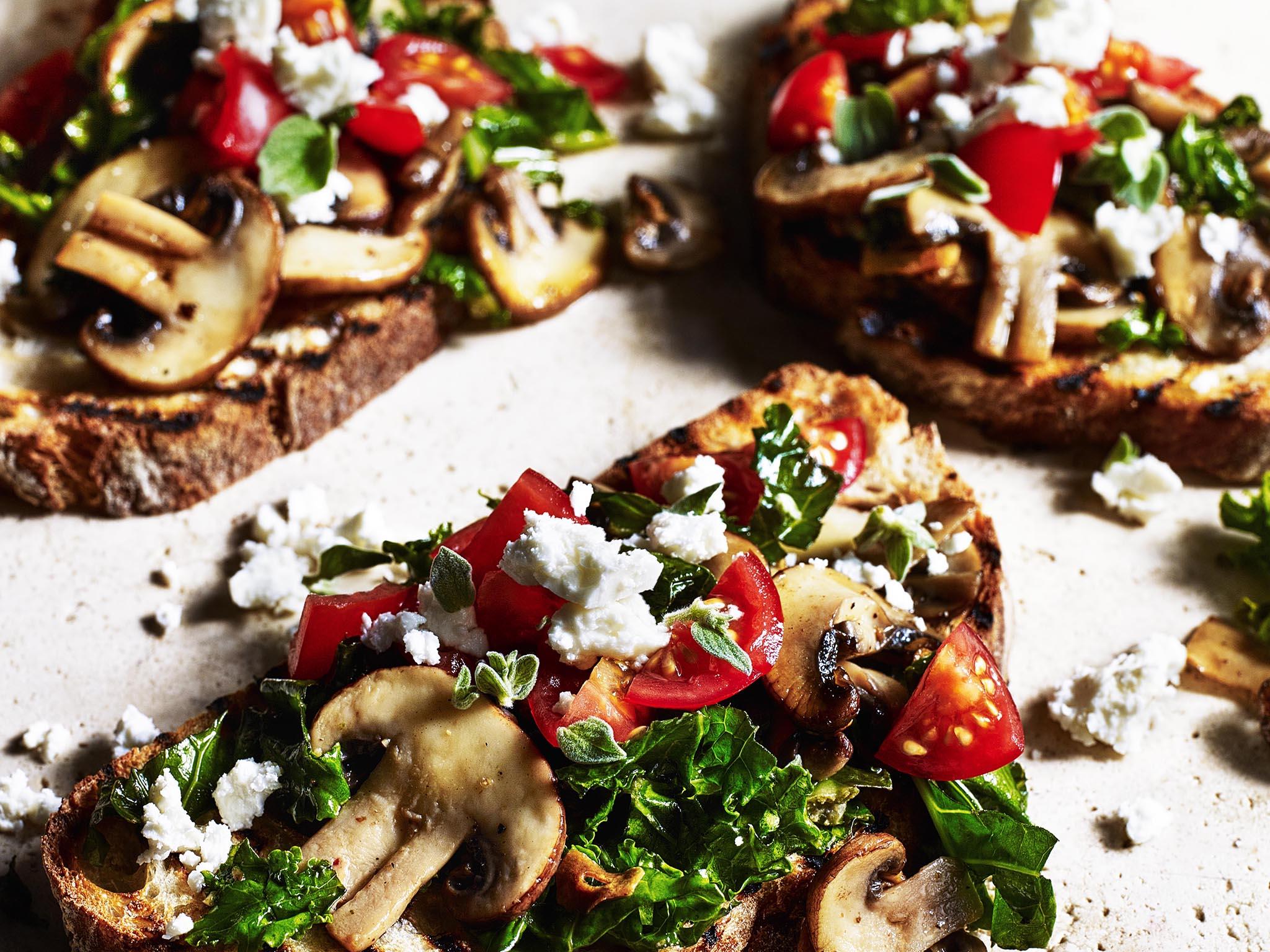 mushroom kale feta crostini recipe