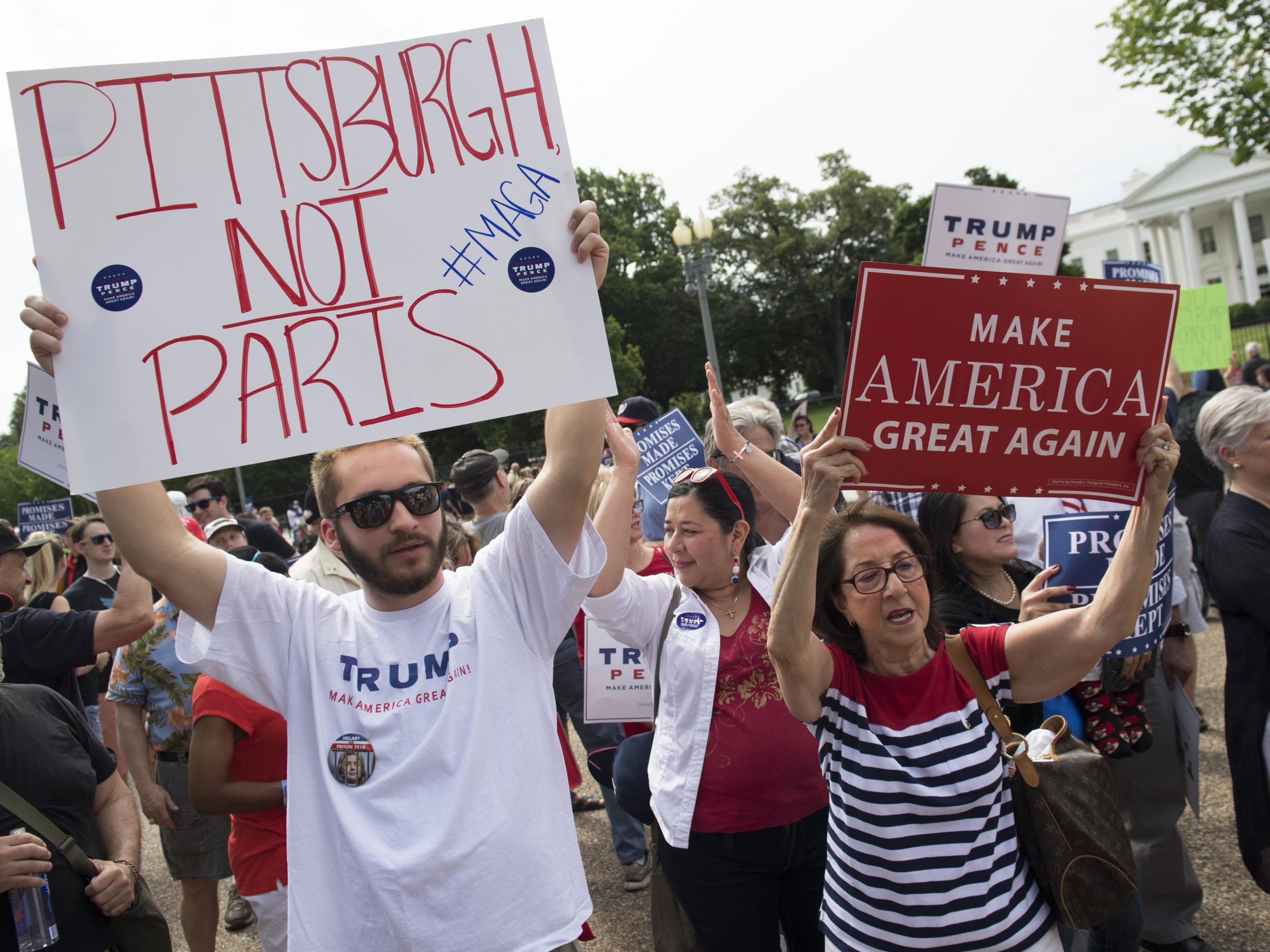 Donald Trump supporters demonstrate in support of his decision to withdraw the US from the Paris climate agreement