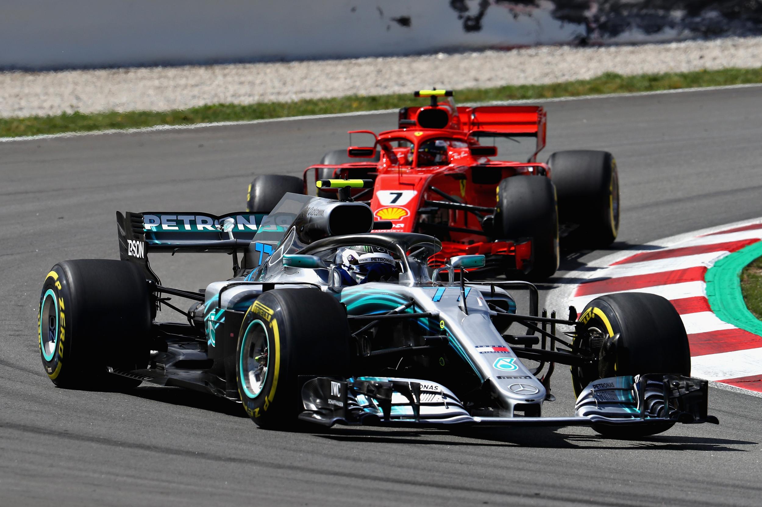 Valtteri Bottas leads the Ferrari of Kimi Raikkonen