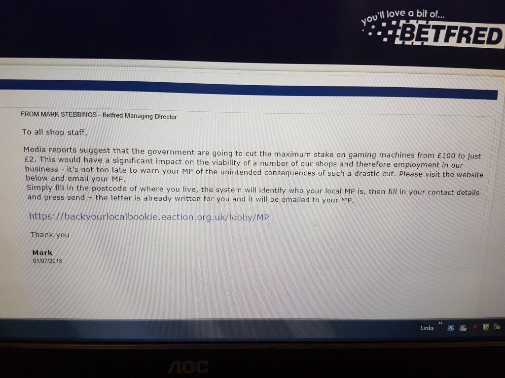 The email leaked to The Independent appears to show Betfred's managing director urging employees to lobby their MP