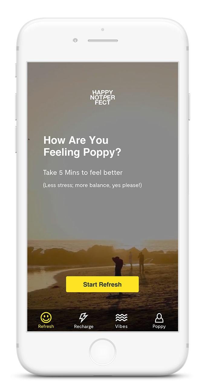 The app prompts users to 'check in' with themselves to monitor how they're feeling