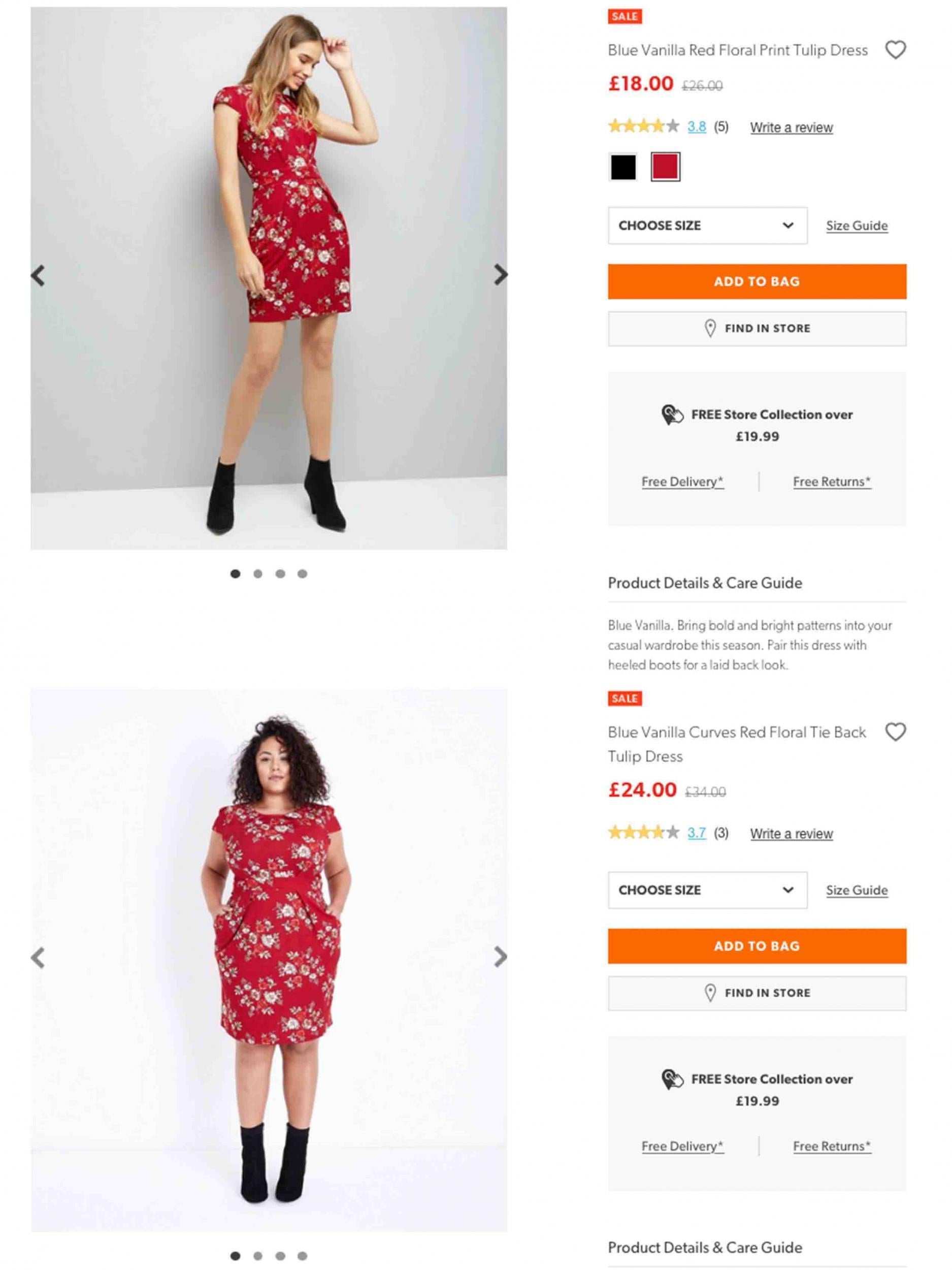 A Red Floral Tulip Dress from Blue Vanilla is in the sale being sold for £18 in the standard range and £24 for plus sizes