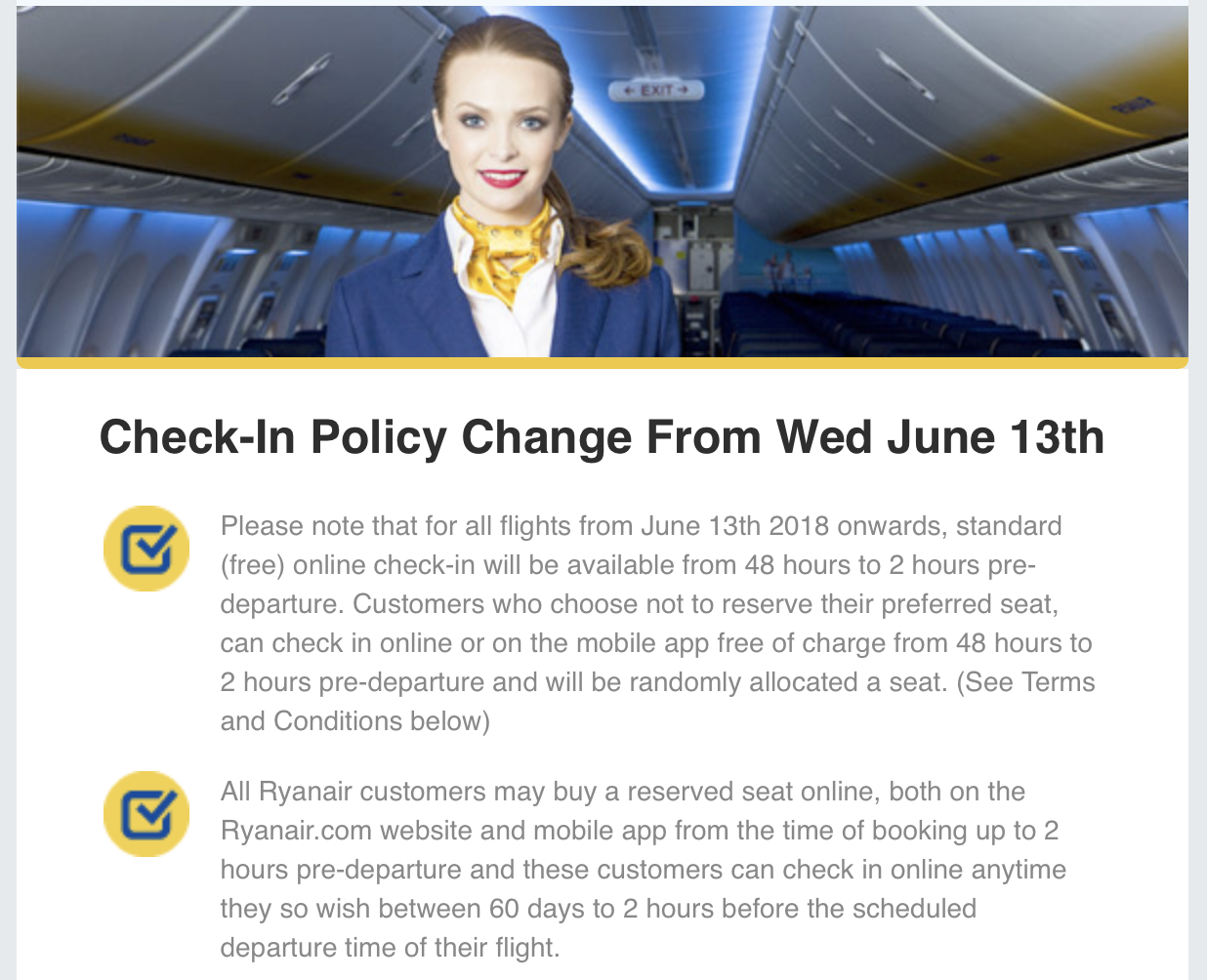 All change: How passengers were told about the change to Ryanair’s check-in policy