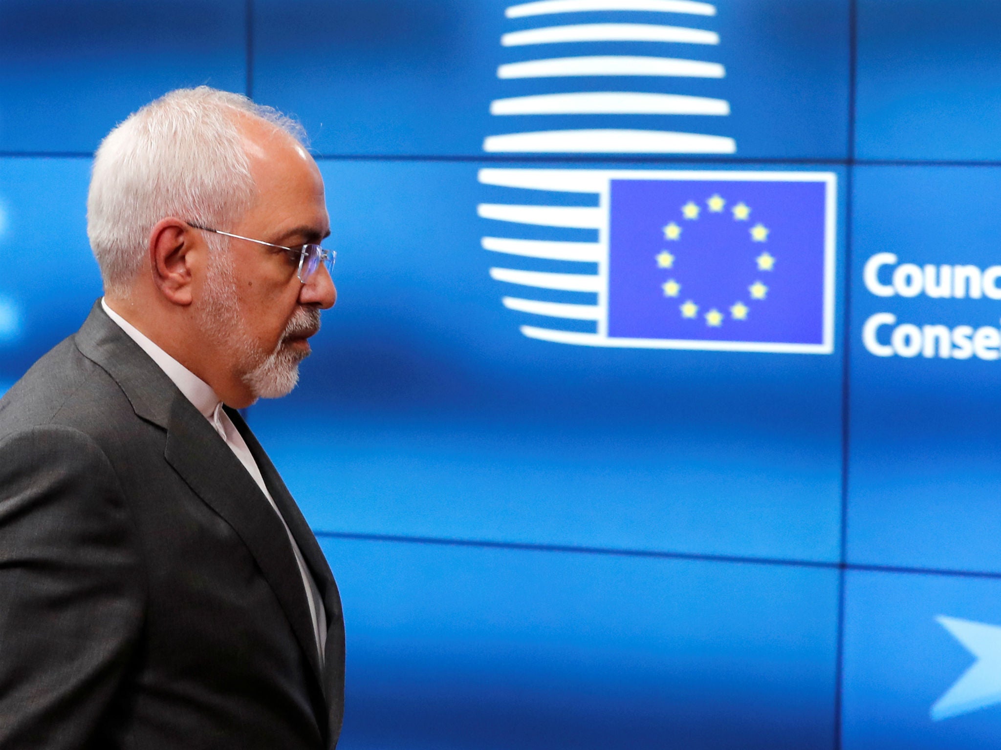 Iran's Foreign Minister Mohammad Javad Zarif arrives at the EU council in Brussels, Belgium