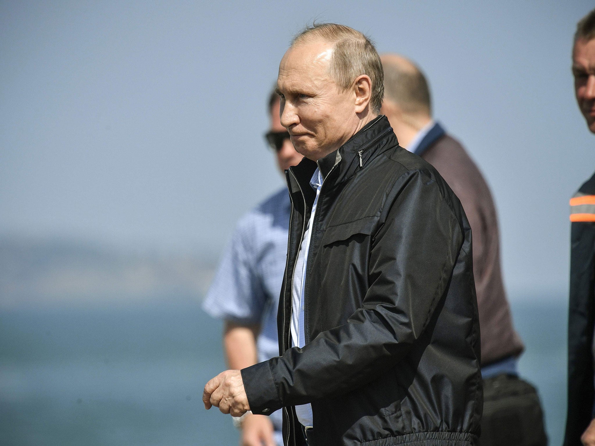 Vladimir Putin takes part in the opening ceremony of the road and rail Crimean Bridge over the Kerch Strait