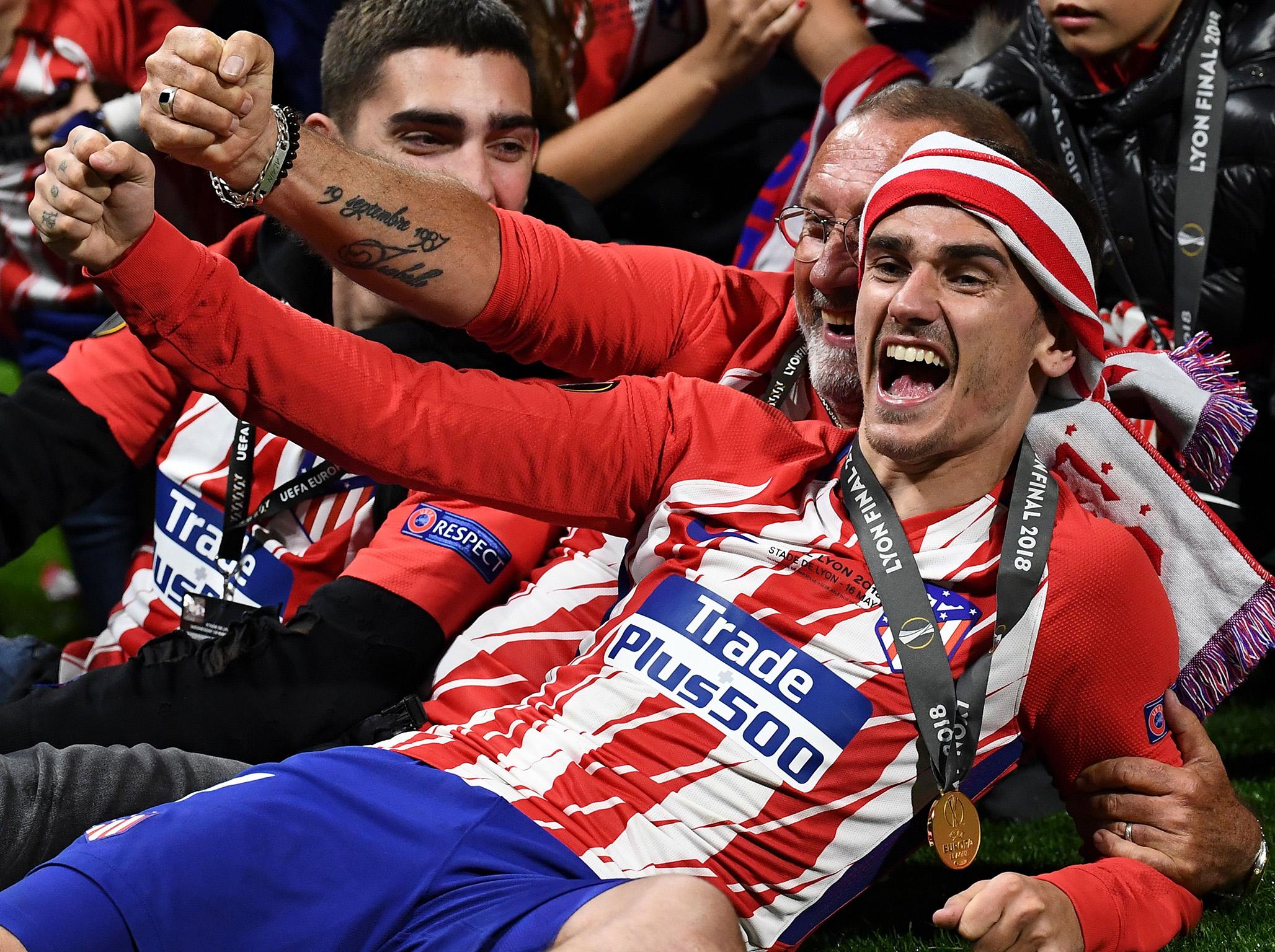 Antoine Griezmann celebrates after clinching the Europa League